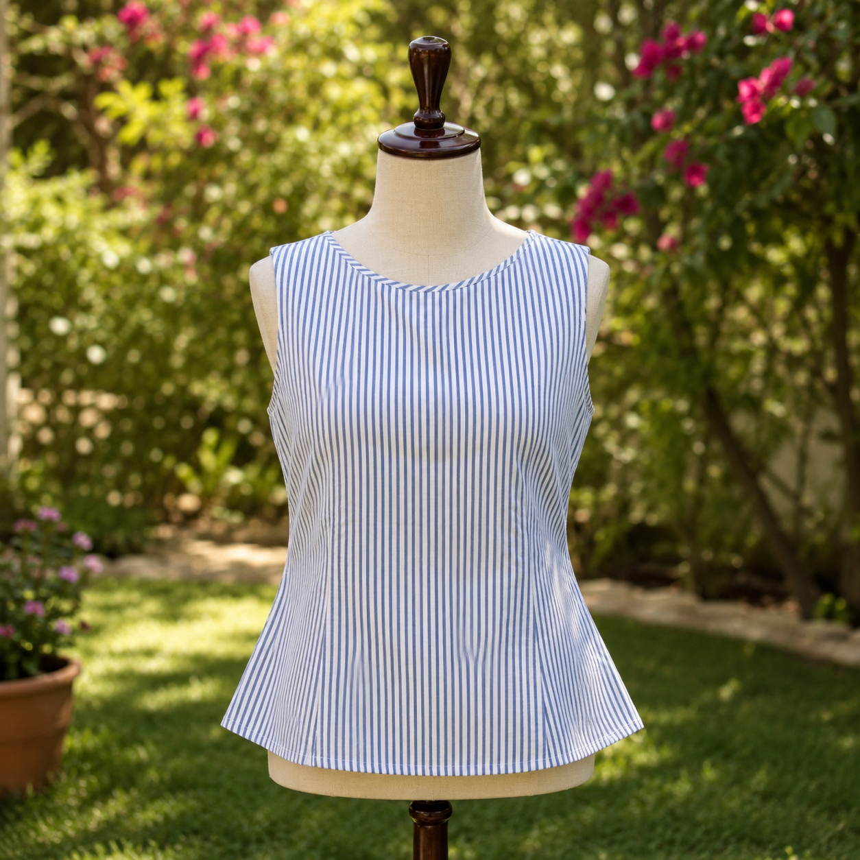 Summer Strip- Indigo Dabu Stripe Handblock Printed Peplum Cotton Sleeveless Top
