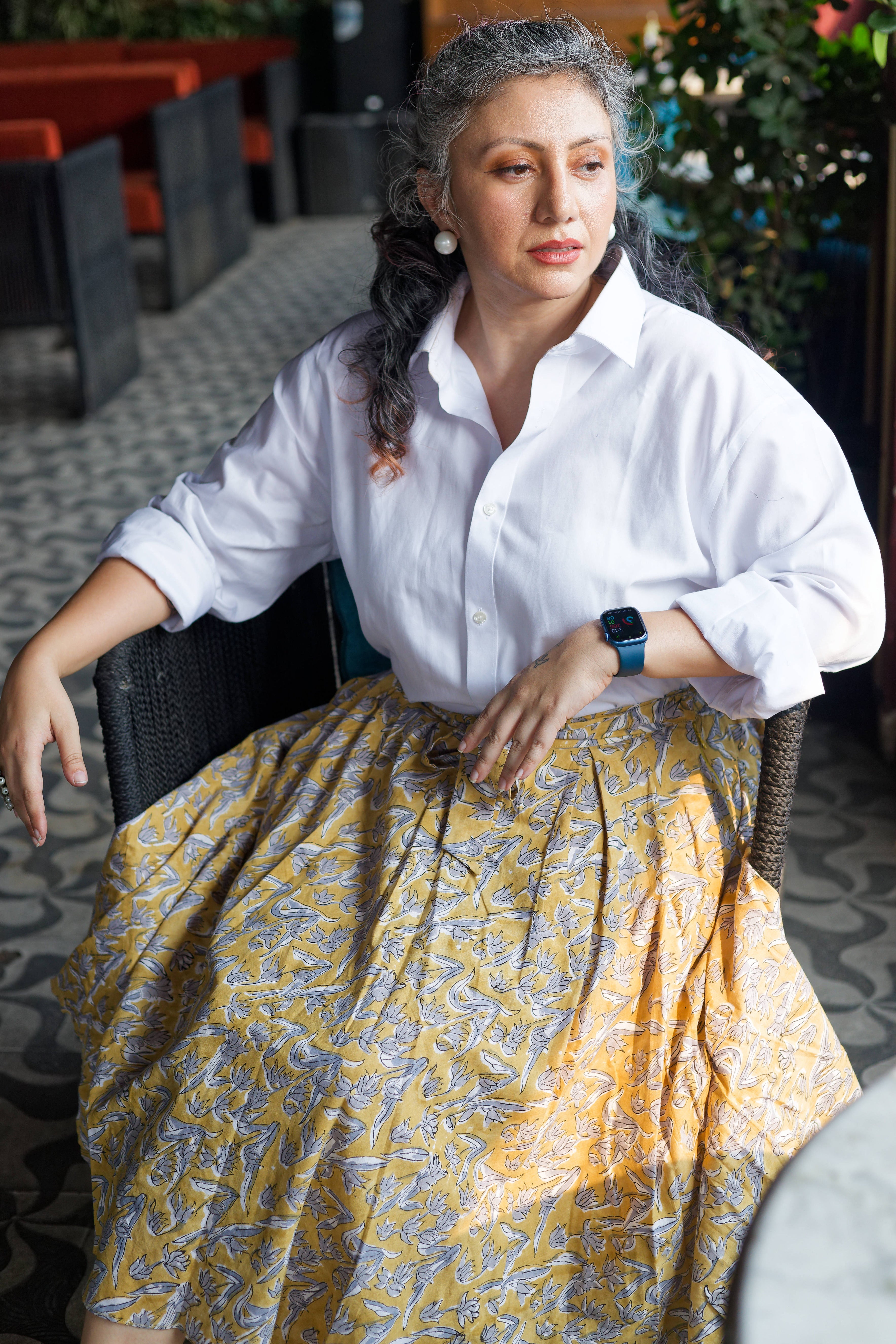 Mustard sangnaeri handblock print asymmetrical  cotton skirt