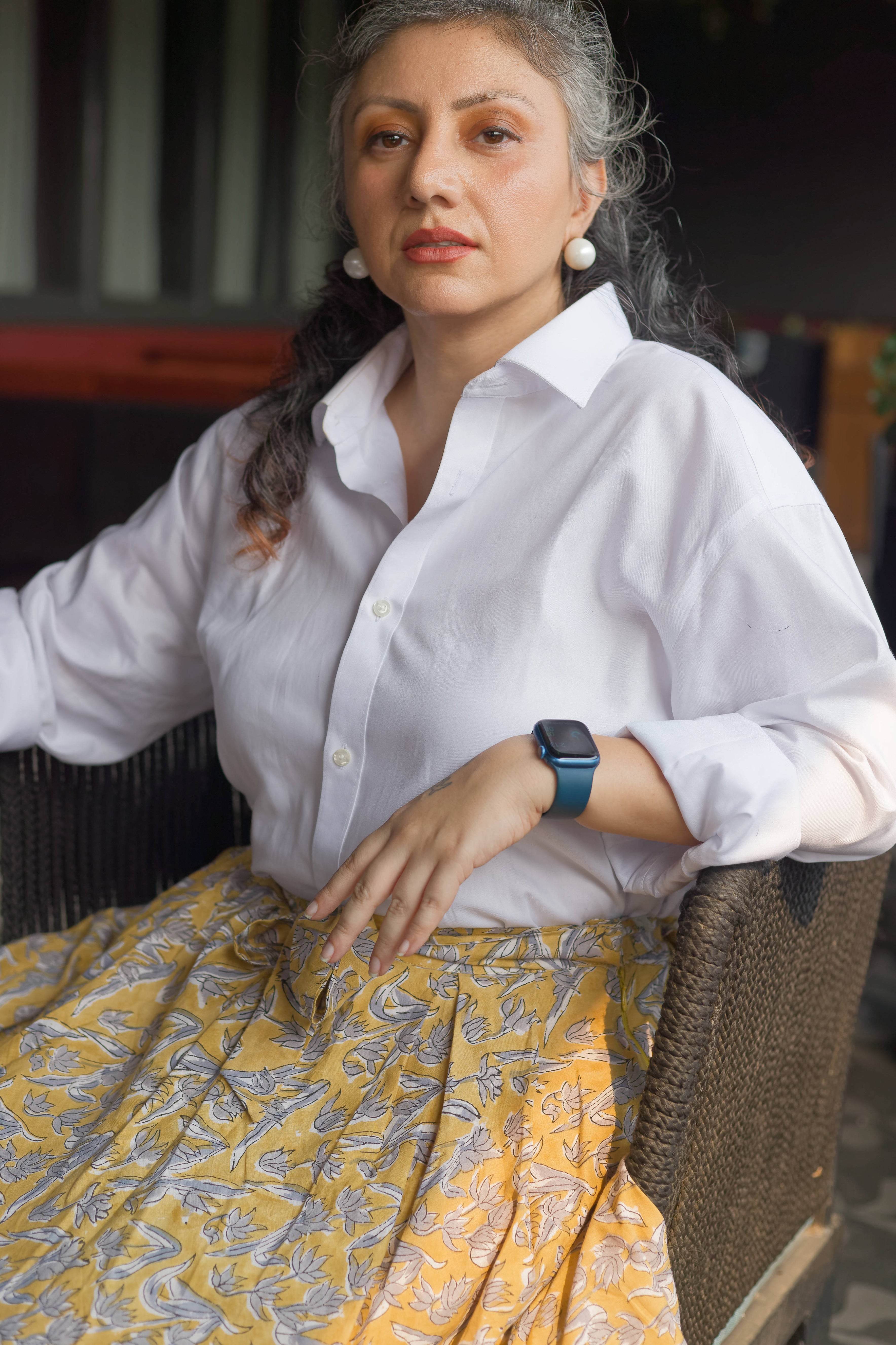 Mustard sangnaeri handblock print asymmetrical  cotton skirt