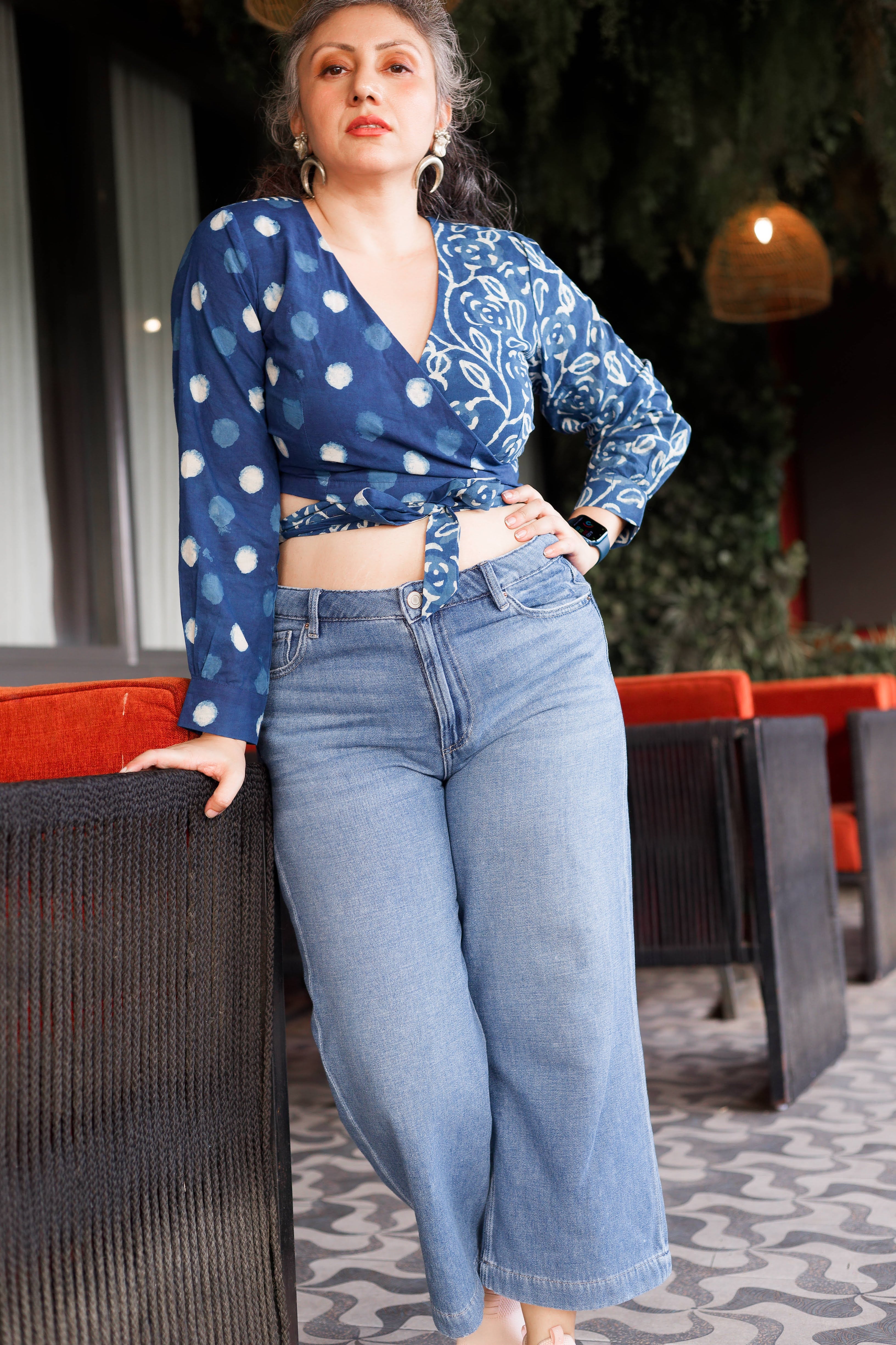 Indigo dabu handblock print half n half wrap top