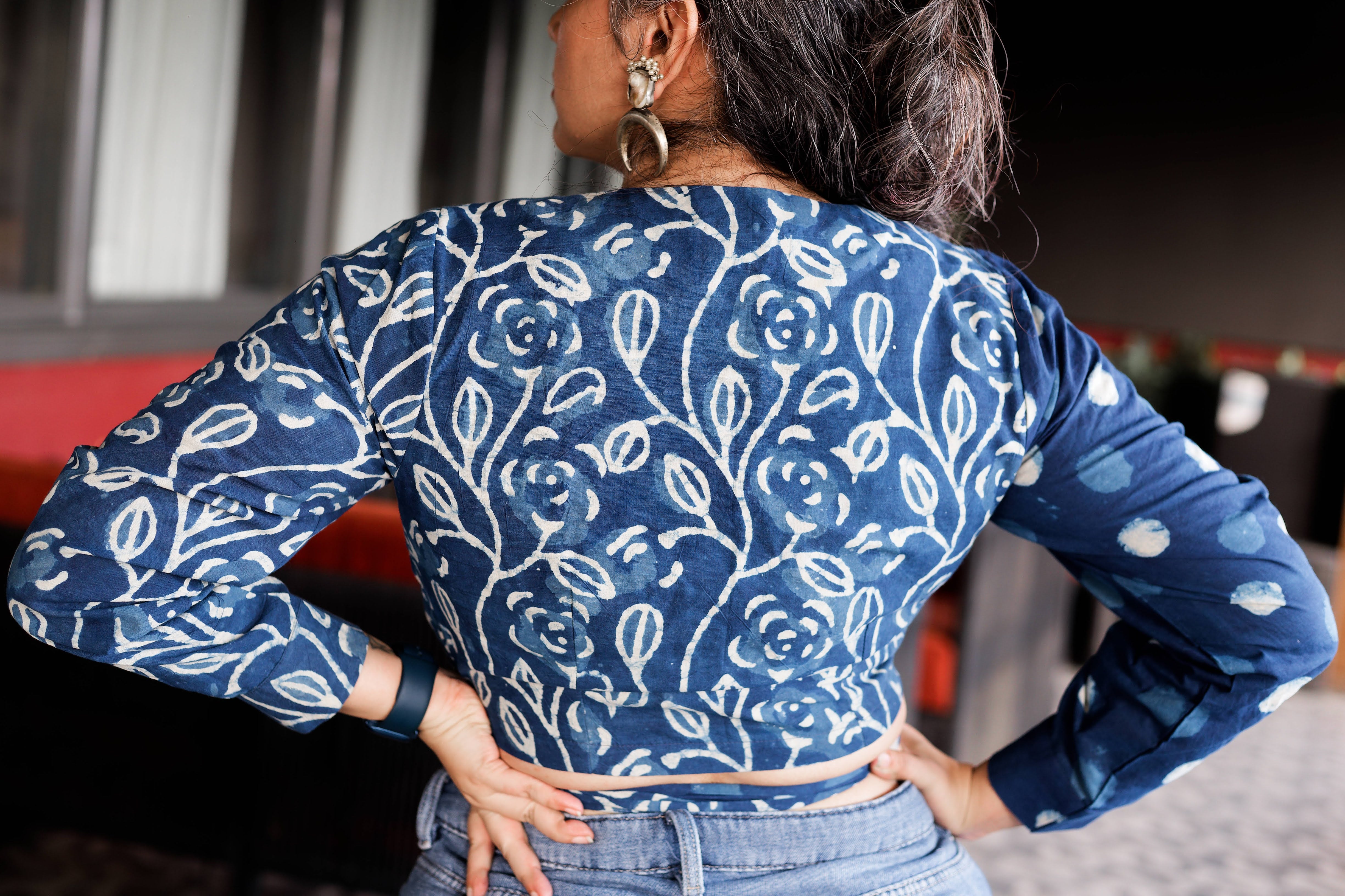 Indigo dabu handblock print half n half wrap top