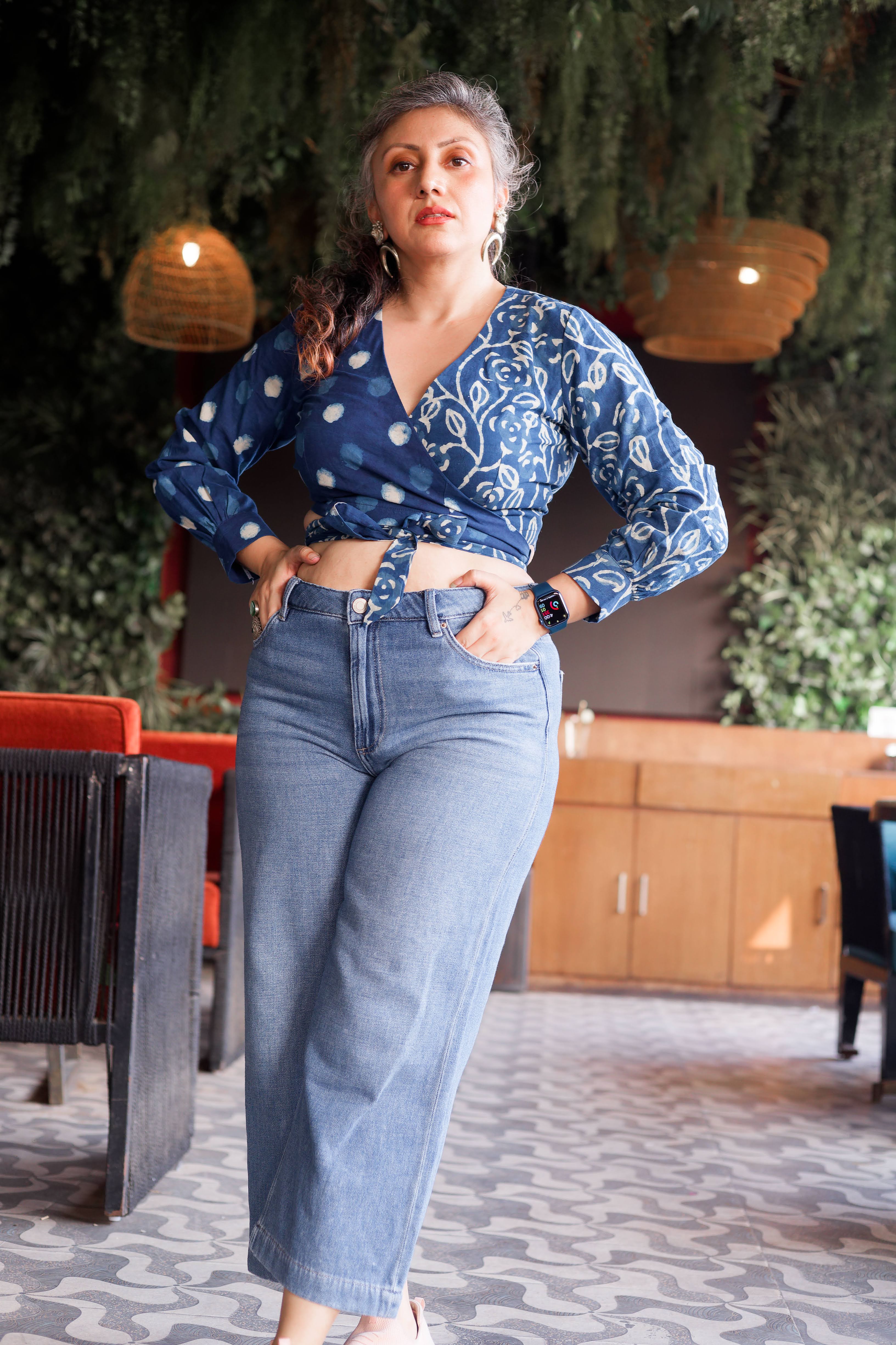 Indigo dabu handblock print half n half wrap top