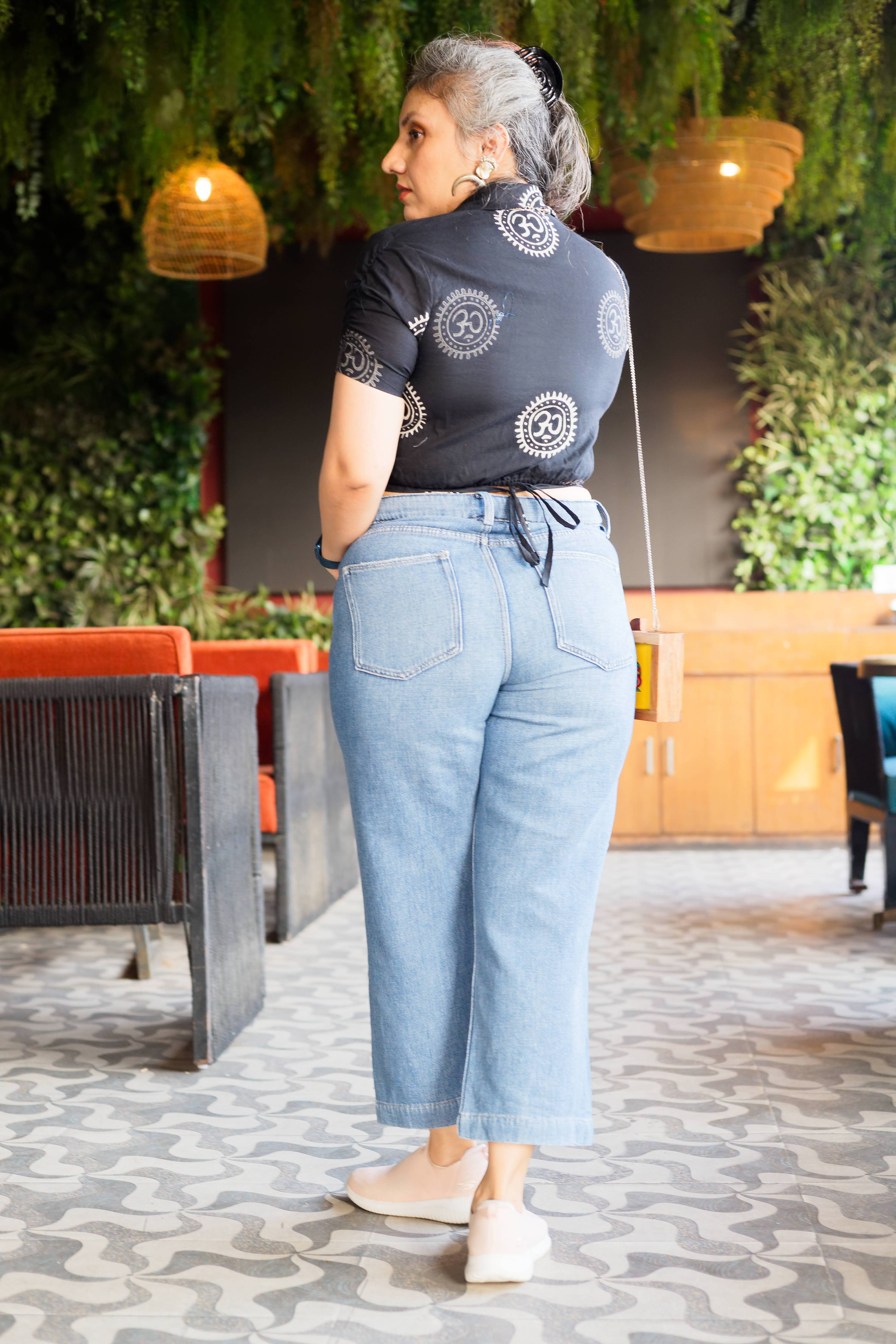 Om Handblock print tie-me-up crop top