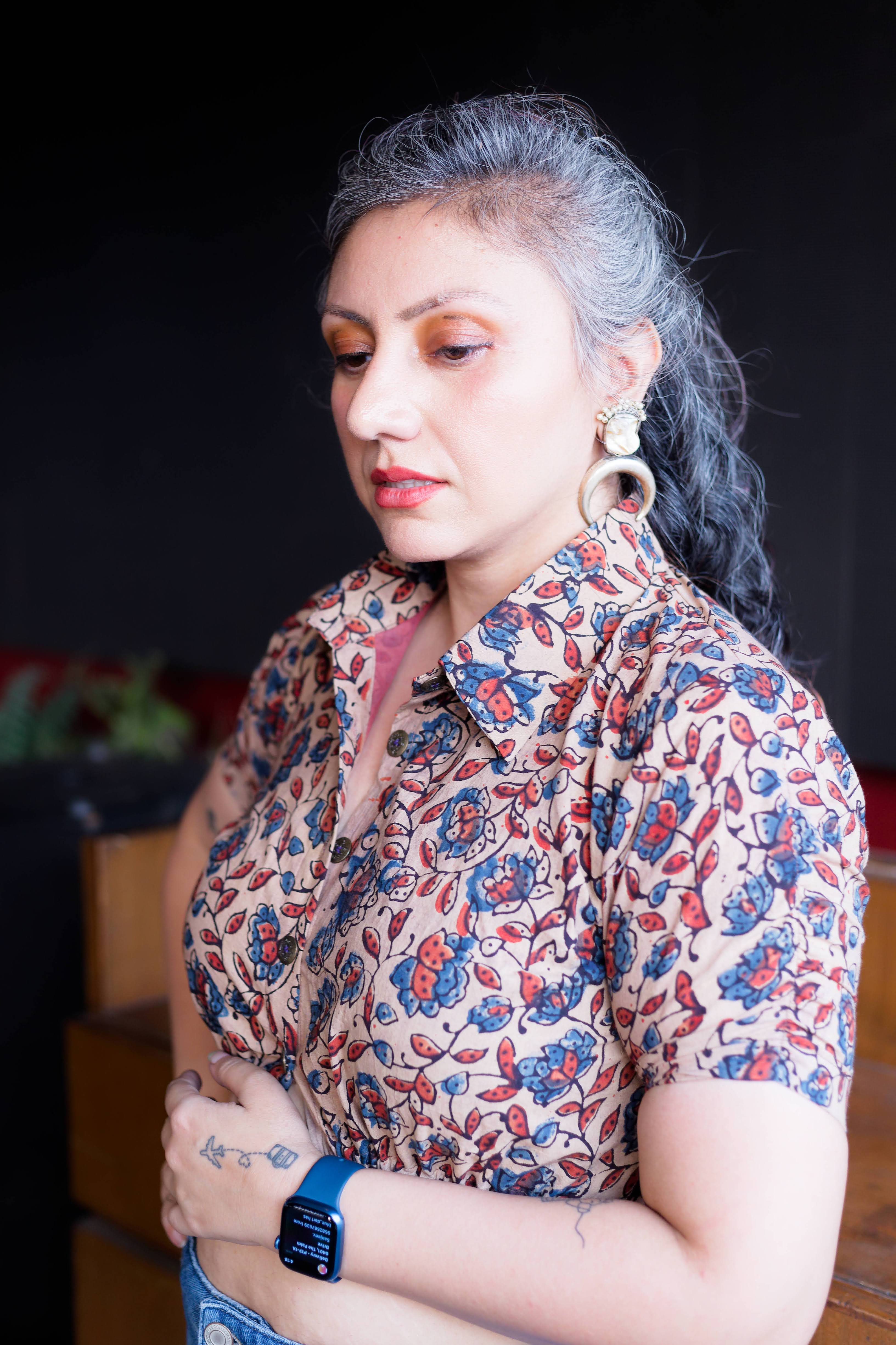 Ajrakh handblock floral print tie-me-up crop top