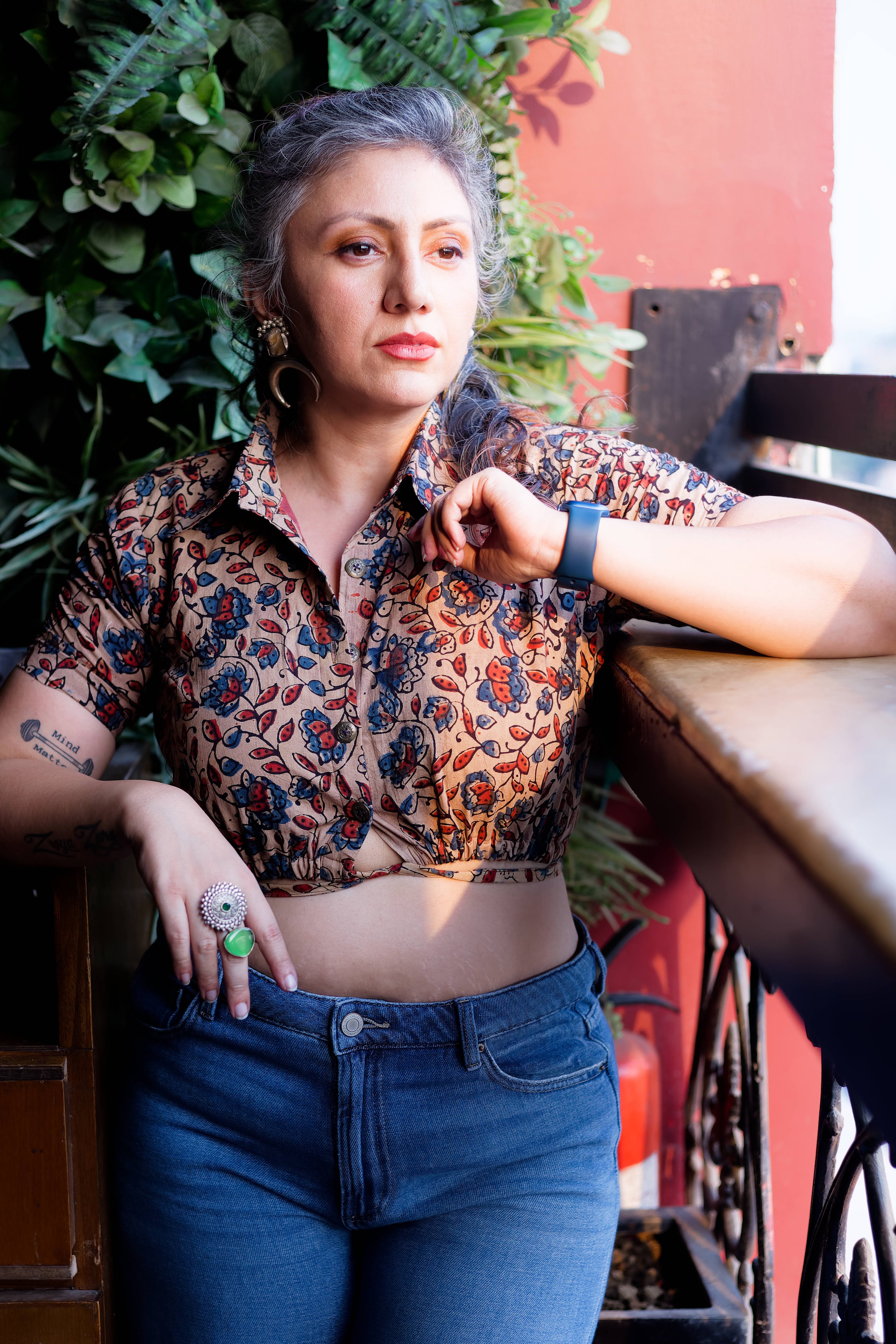 Ajrakh handblock floral print tie-me-up crop top