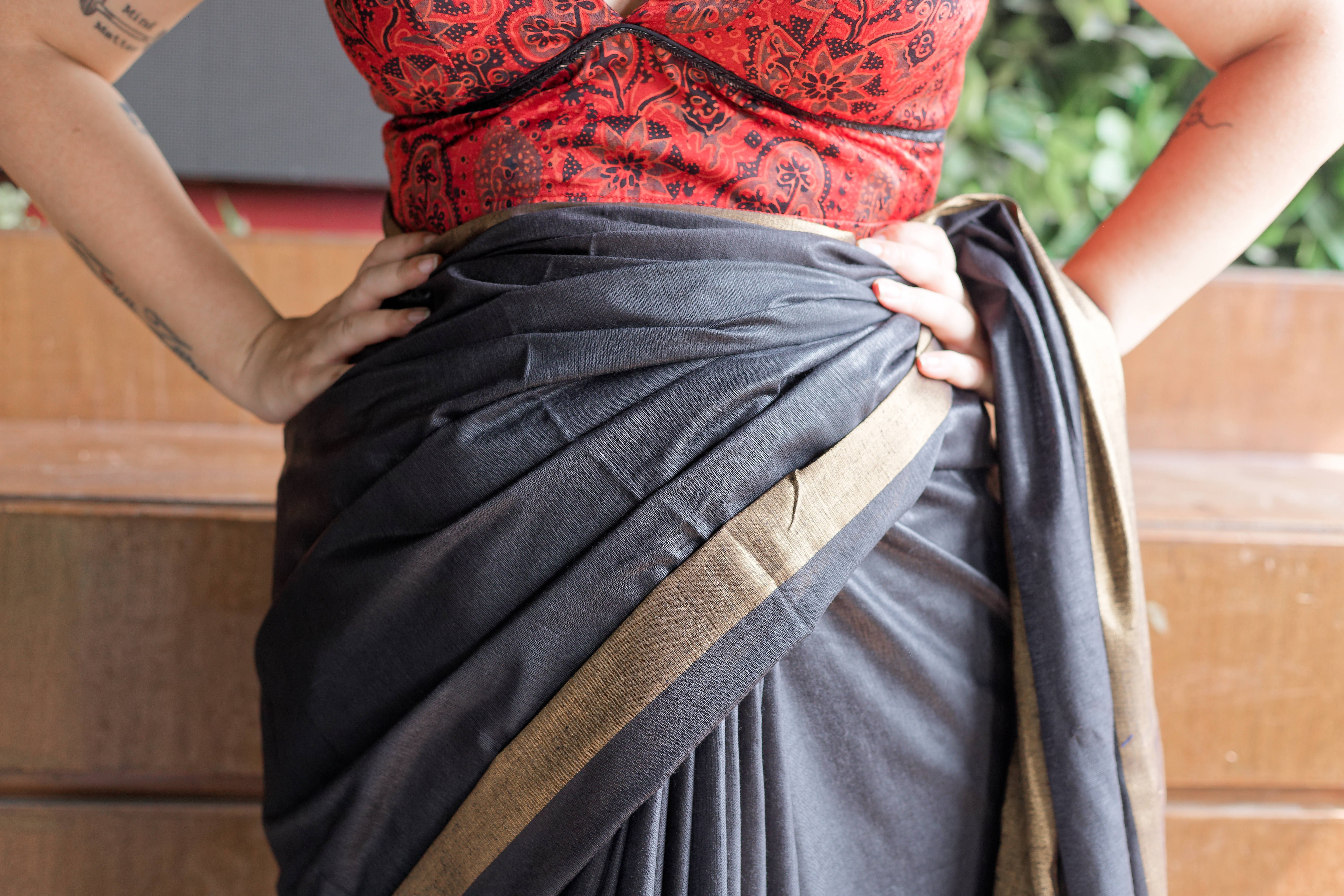 Red Ajrakh Handblock printed modal silk deep neck blouse