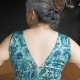 Indigo vanaspati handblock print modal satin deep neck blouse