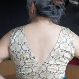 Beige vanaspati handblock print modal satin deep neck blouse