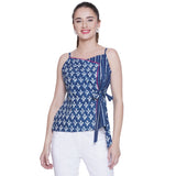Indigo Dabu Handblock Printred Overlap Noodle Strap Top