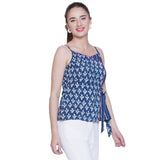 Indigo Dabu Handblock Printred Overlap Noodle Strap Top