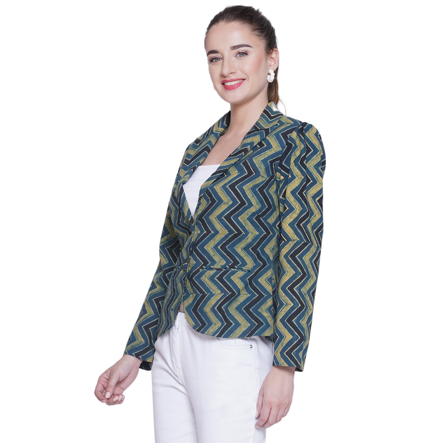 Ajrakh Zig Zag Handblock Printed Cotton Blazer
