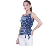 Indigo Dabu Handblock Printred Overlap Noodle Strap Top