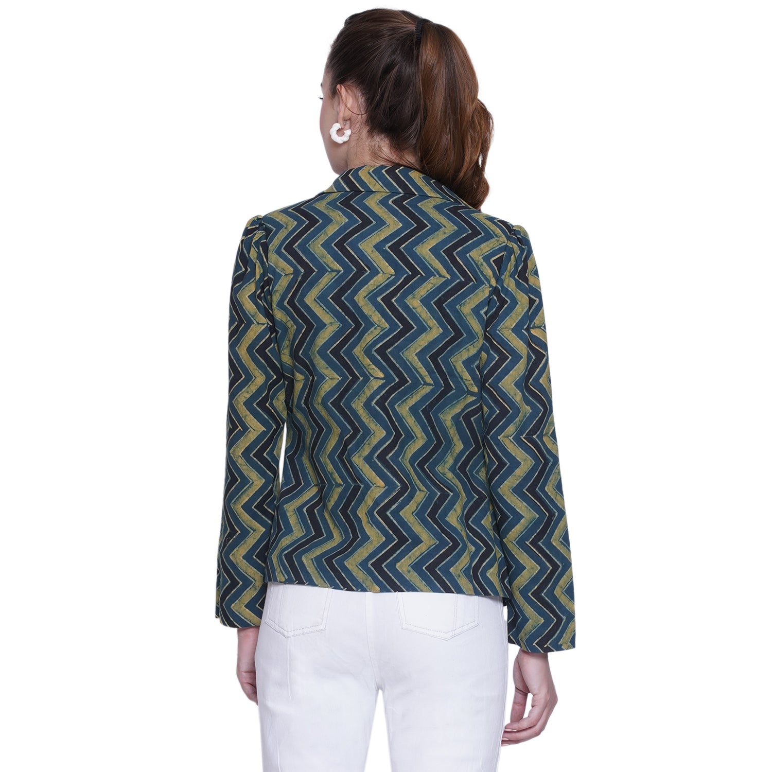 Ajrakh Zig Zag Handblock Printed Cotton Blazer