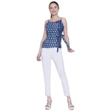 Indigo Dabu Handblock Printred Overlap Noodle Strap Top