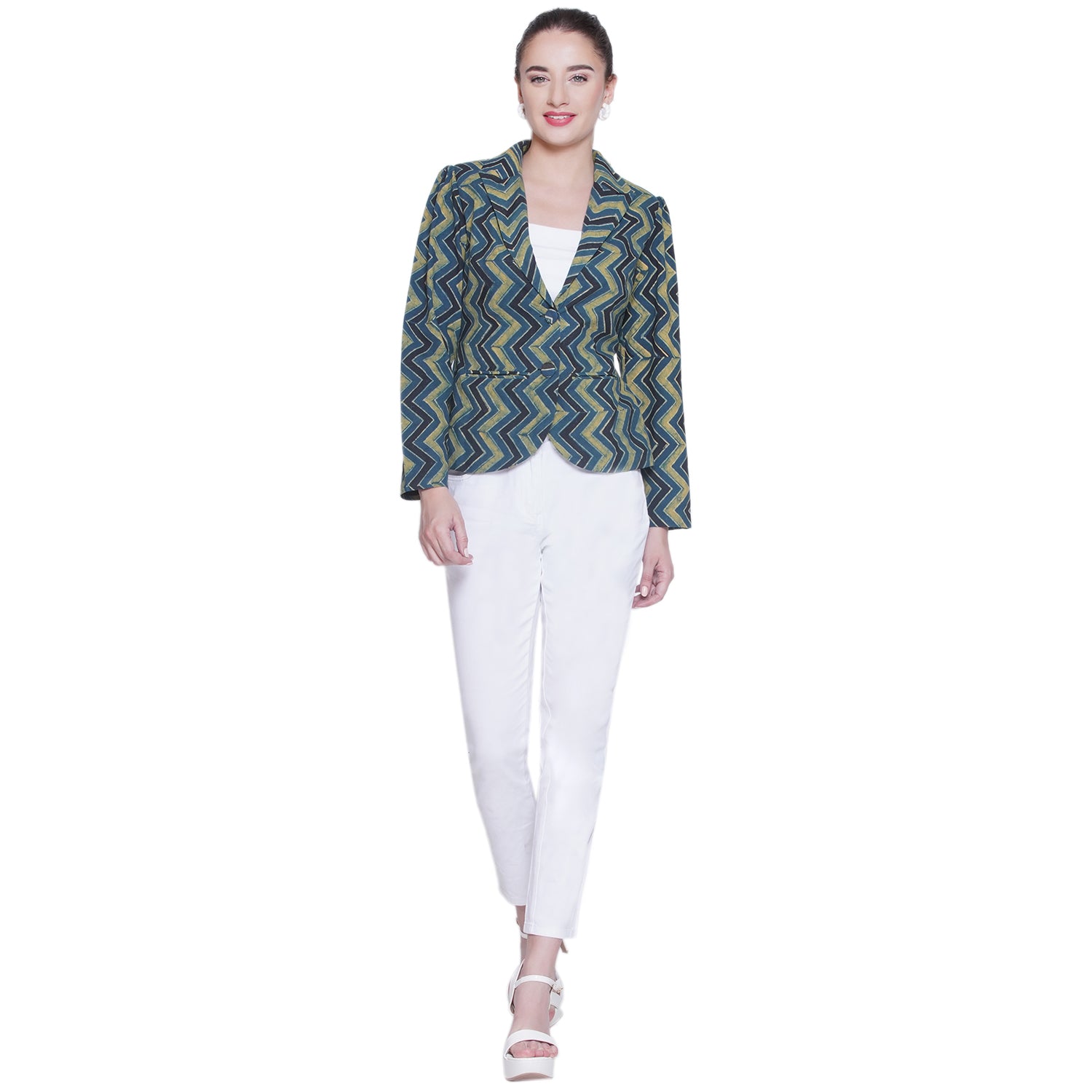 Ajrakh Zig Zag Handblock Printed Cotton Blazer