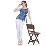 Indigo Dabu Handblock Printred Overlap Noodle Strap Top