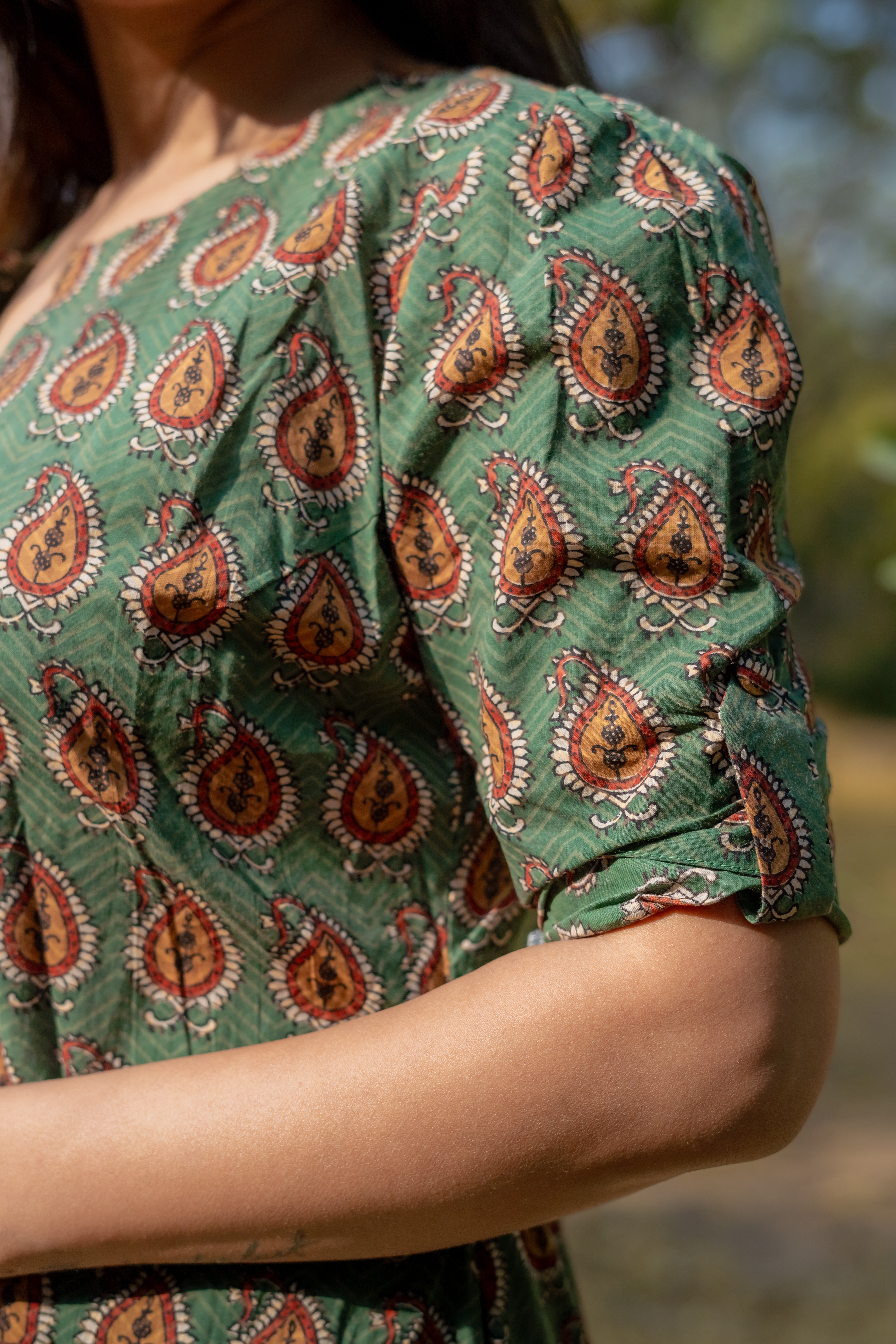 Green bagru paisley handblock print cotton shrug