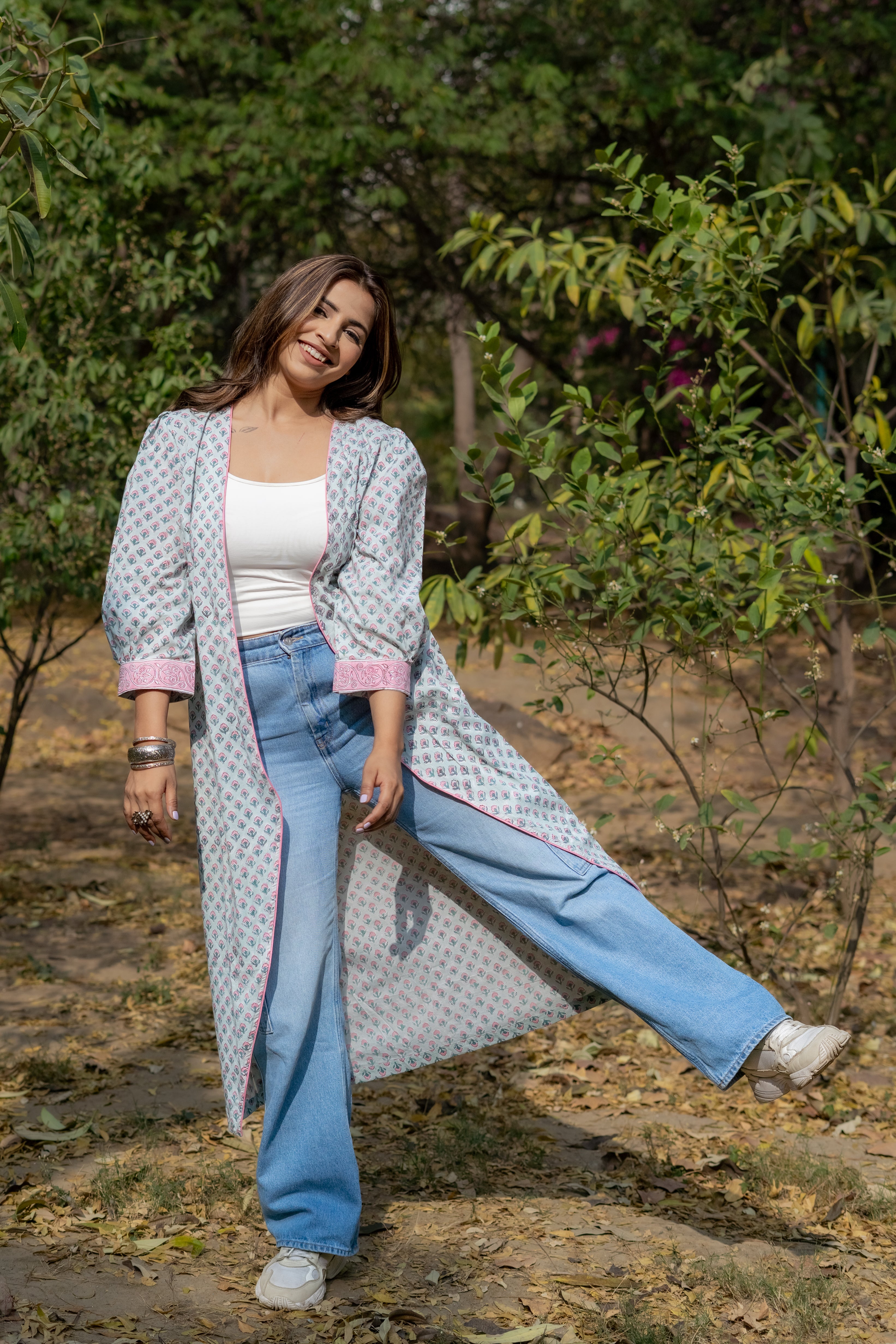 Light blue sanganeri booti handblock print cotton shrug