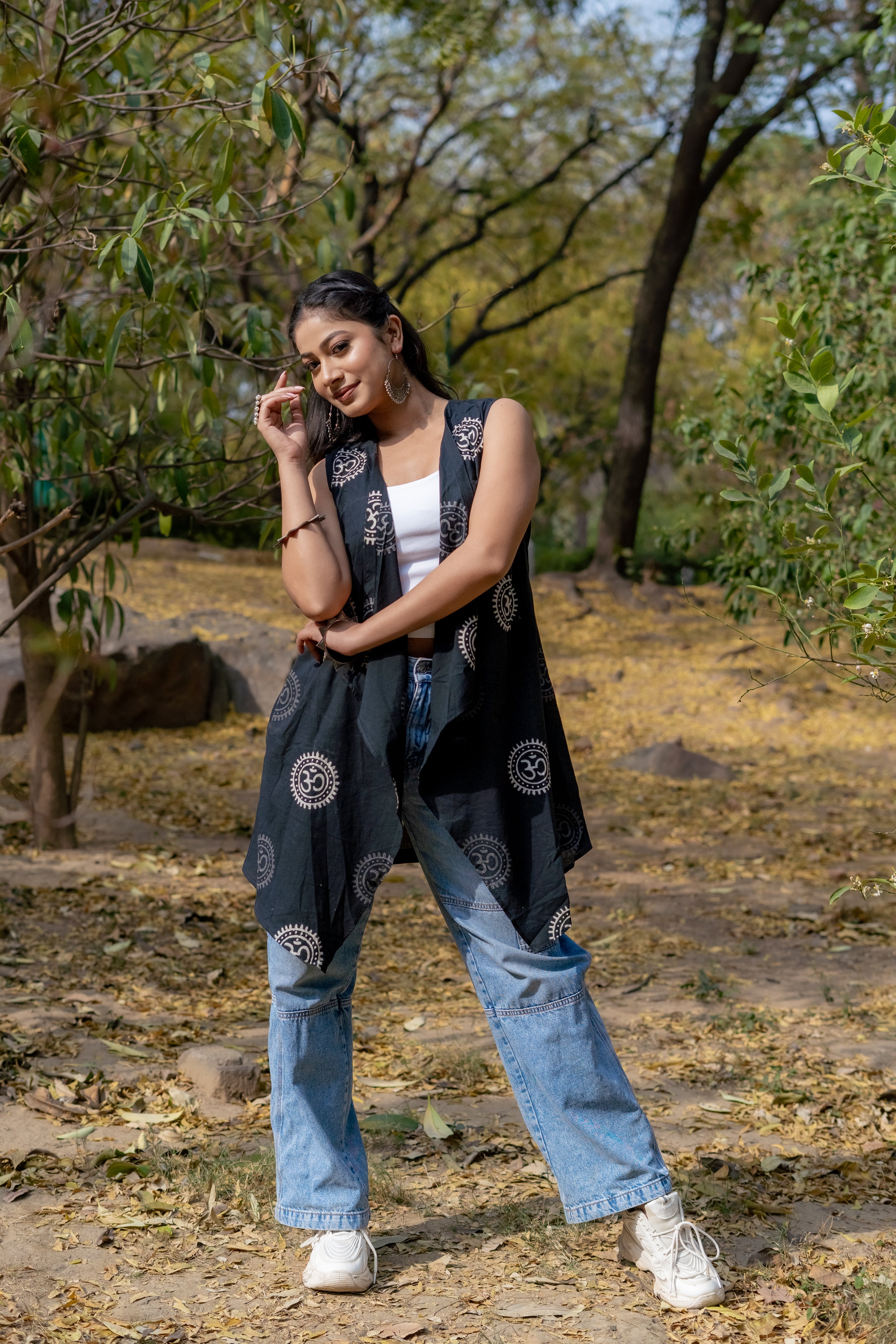 Om handblock print waterfall shrug