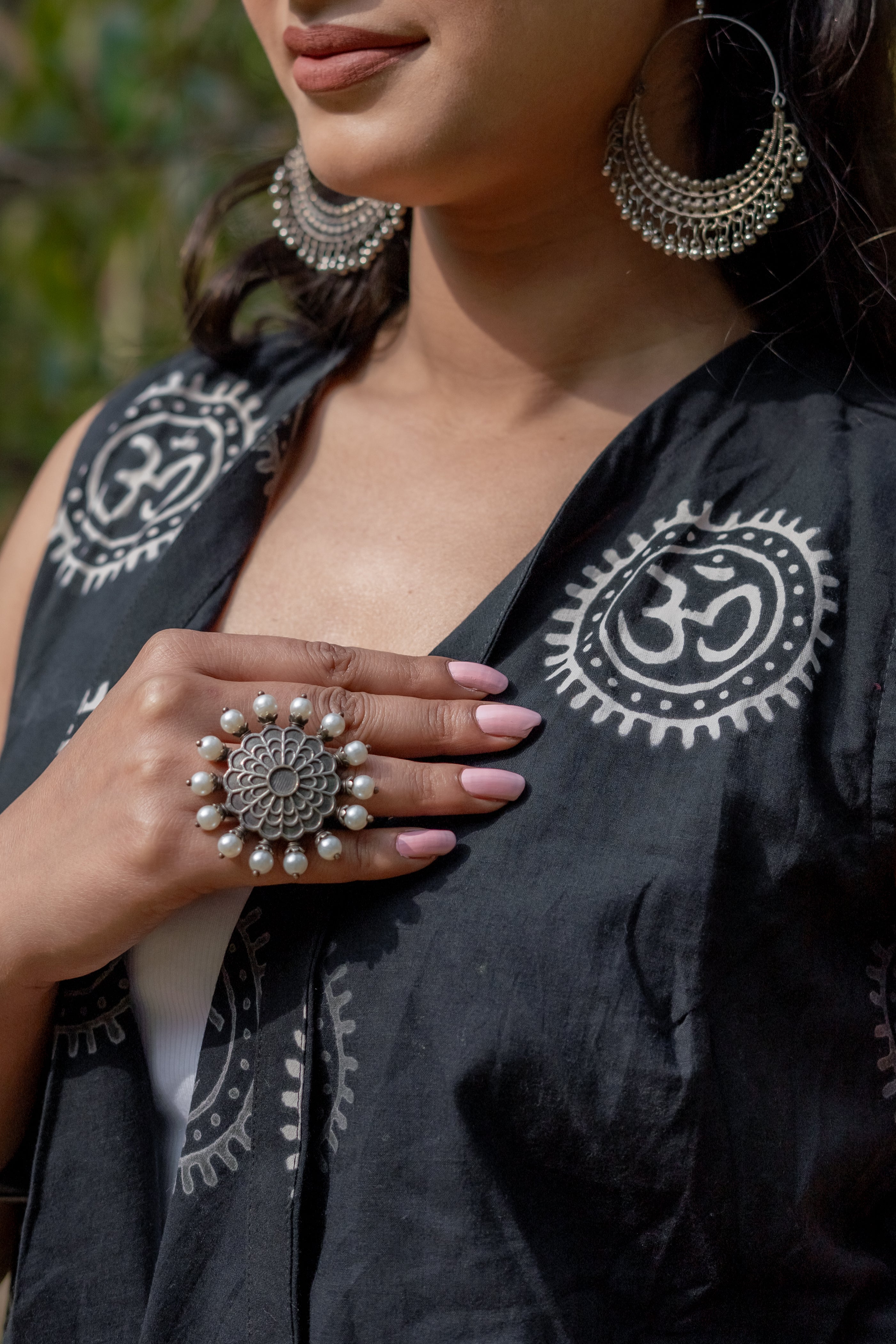Om handblock print waterfall shrug