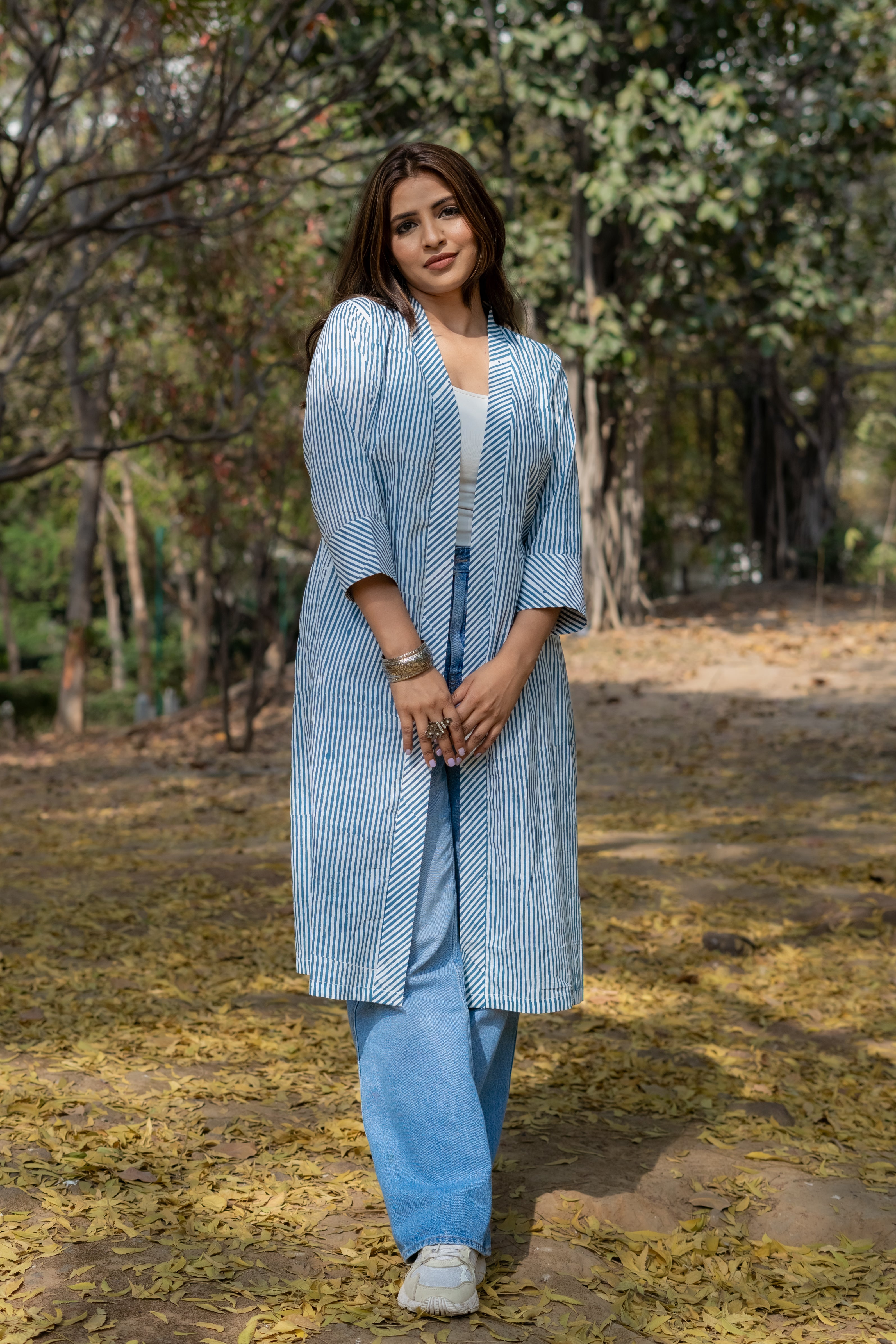 Blue dabu stripe handblock cotton shrug