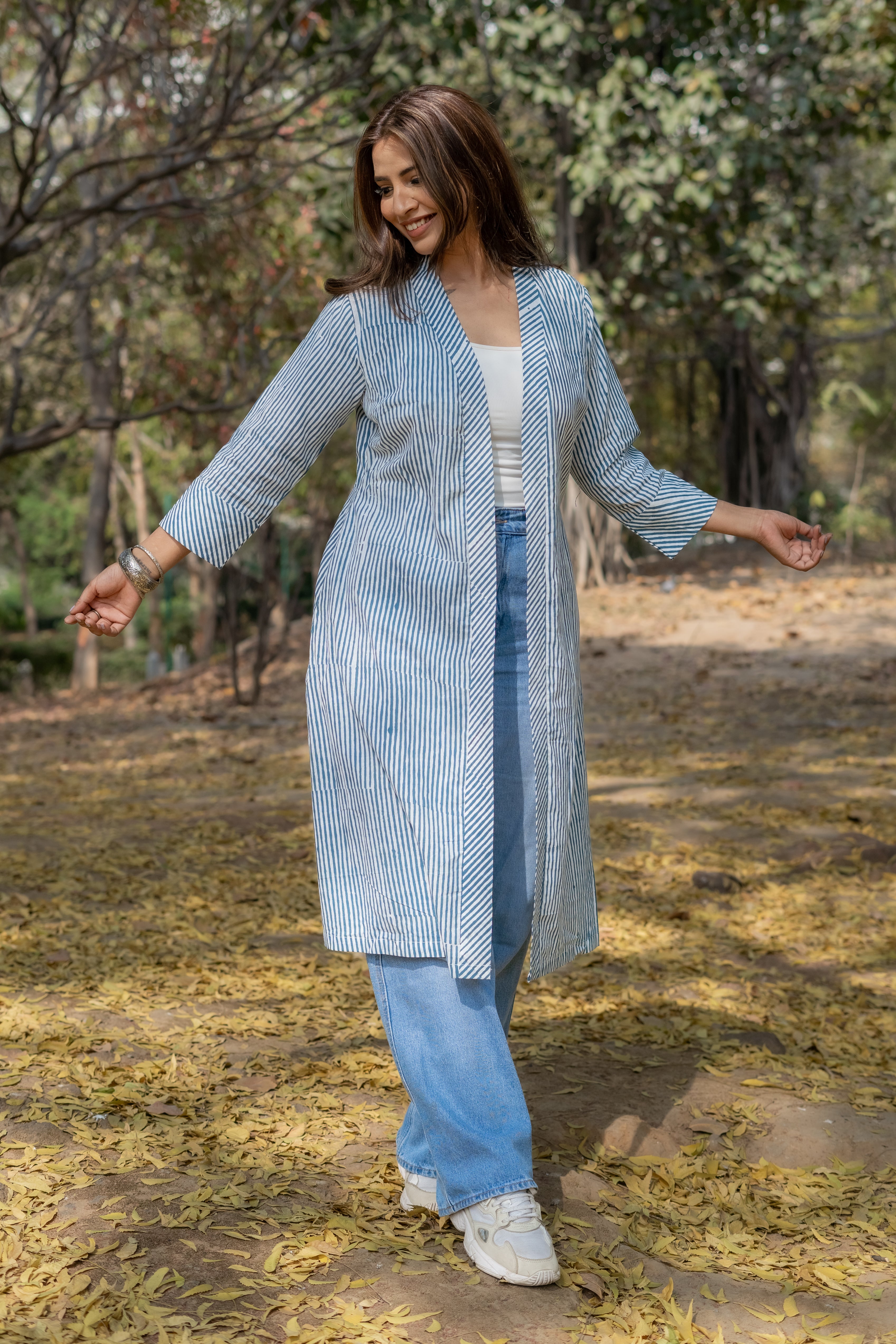 Blue dabu stripe handblock cotton shrug