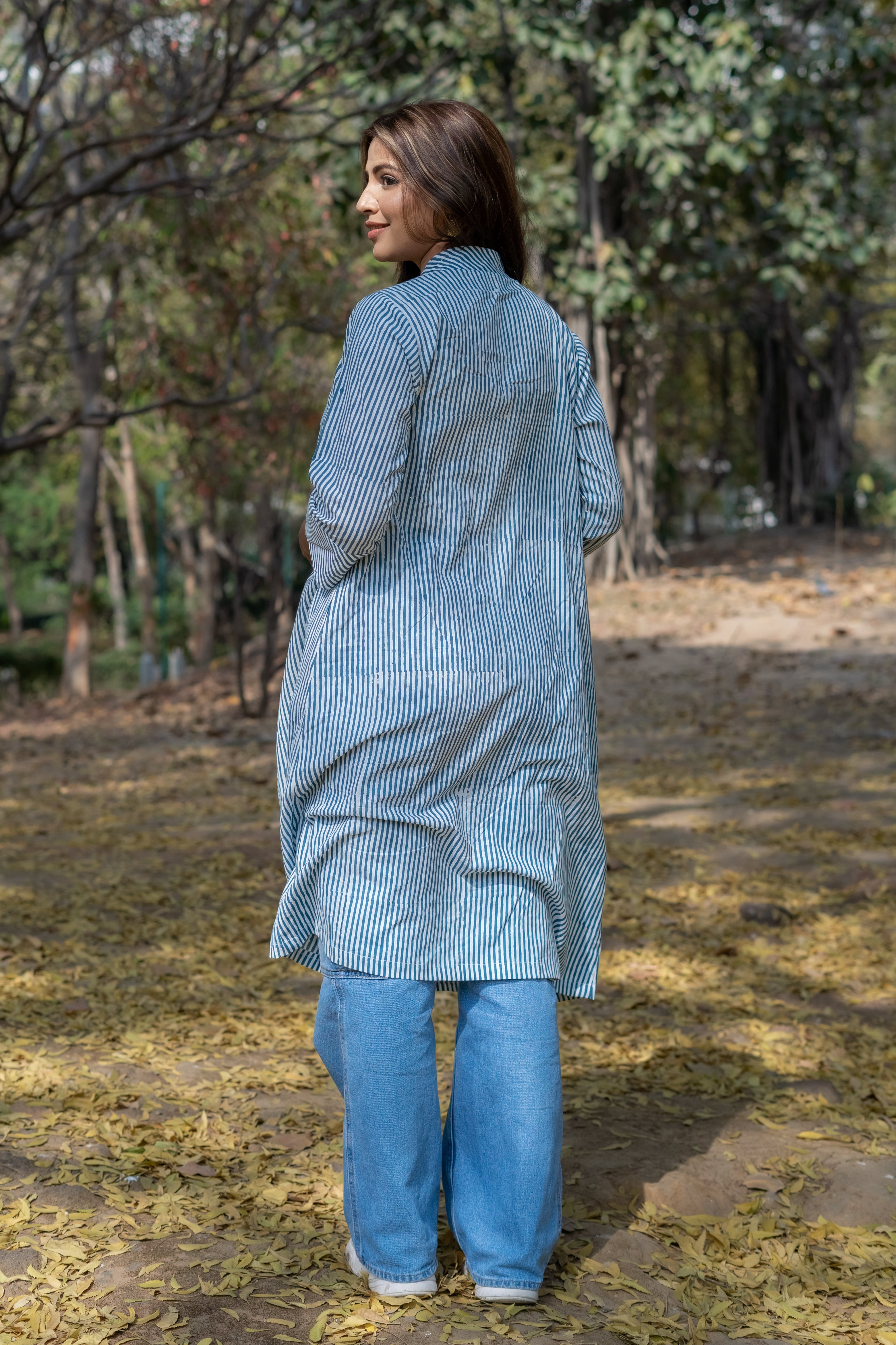 Blue dabu stripe handblock cotton shrug