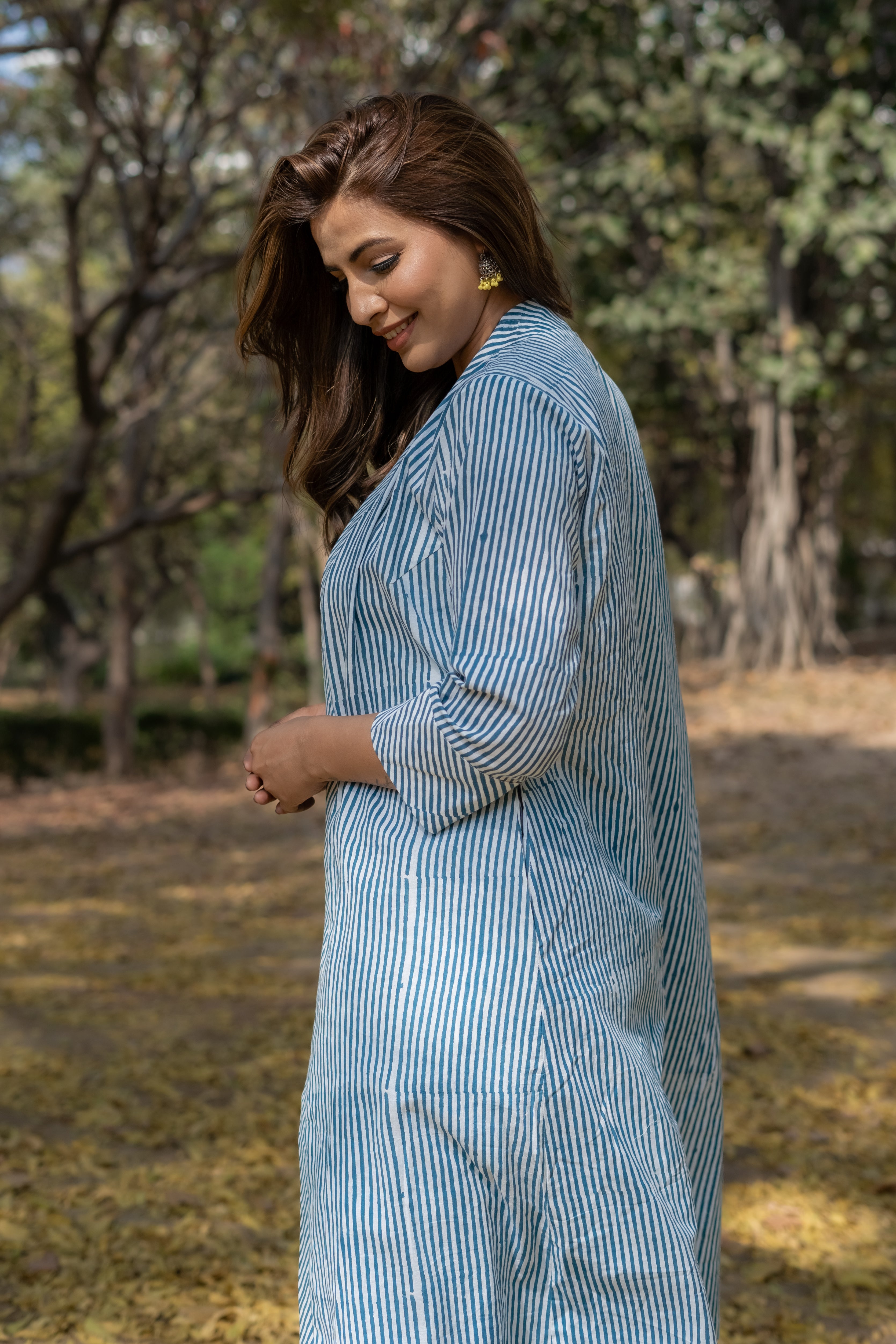 Blue dabu stripe handblock cotton shrug