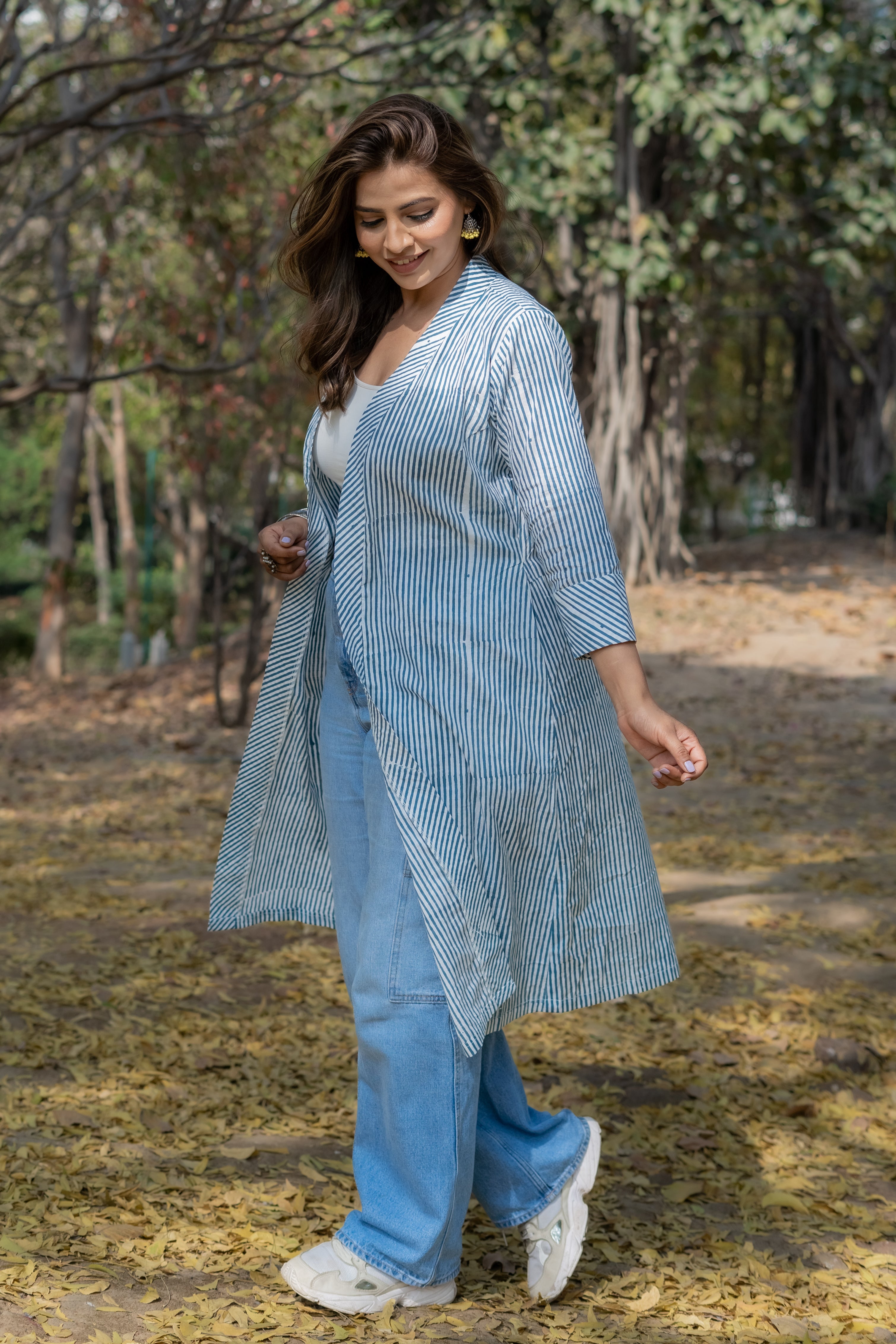 Blue dabu stripe handblock cotton shrug
