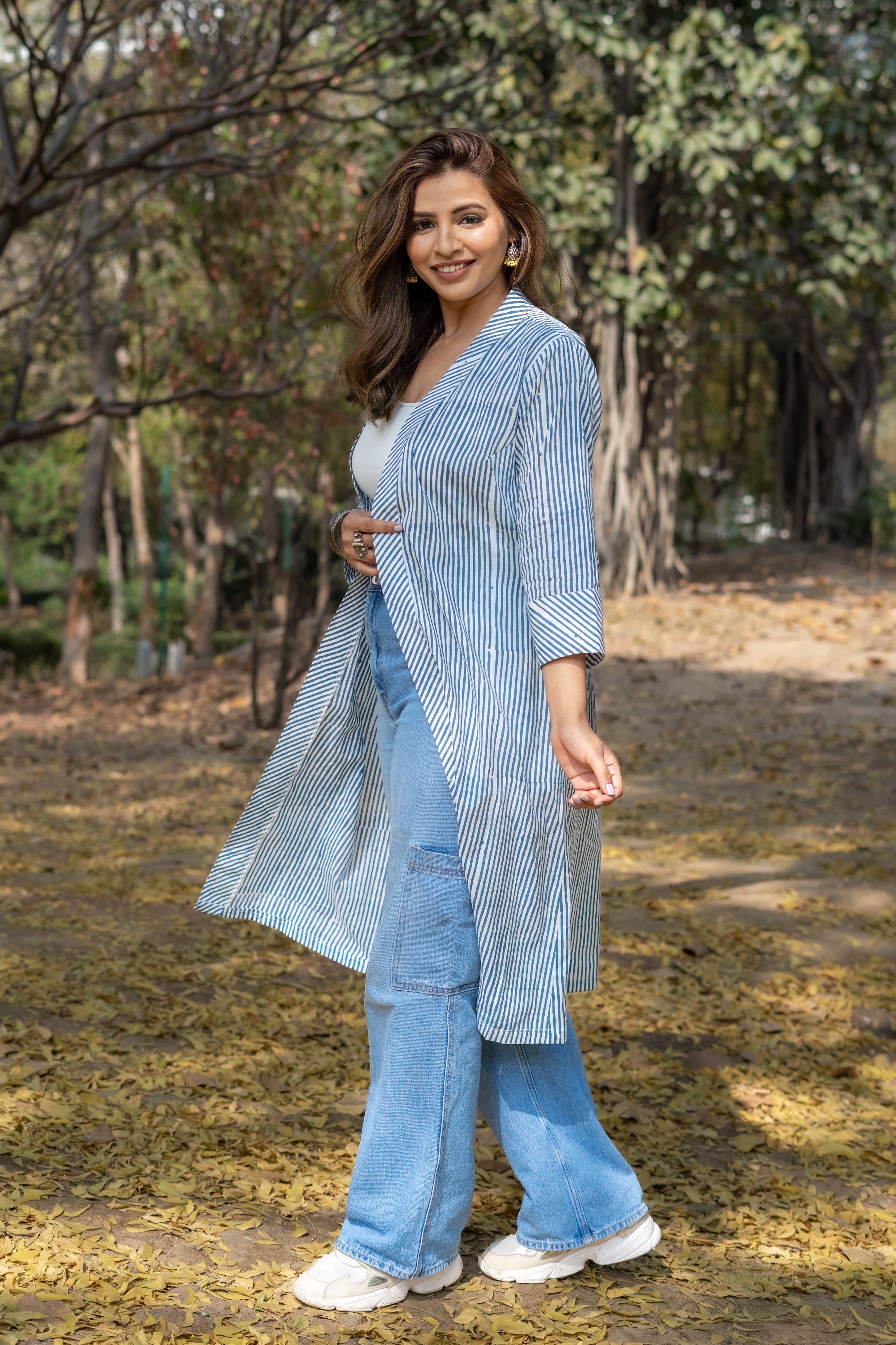 Blue dabu stripe handblock cotton shrug