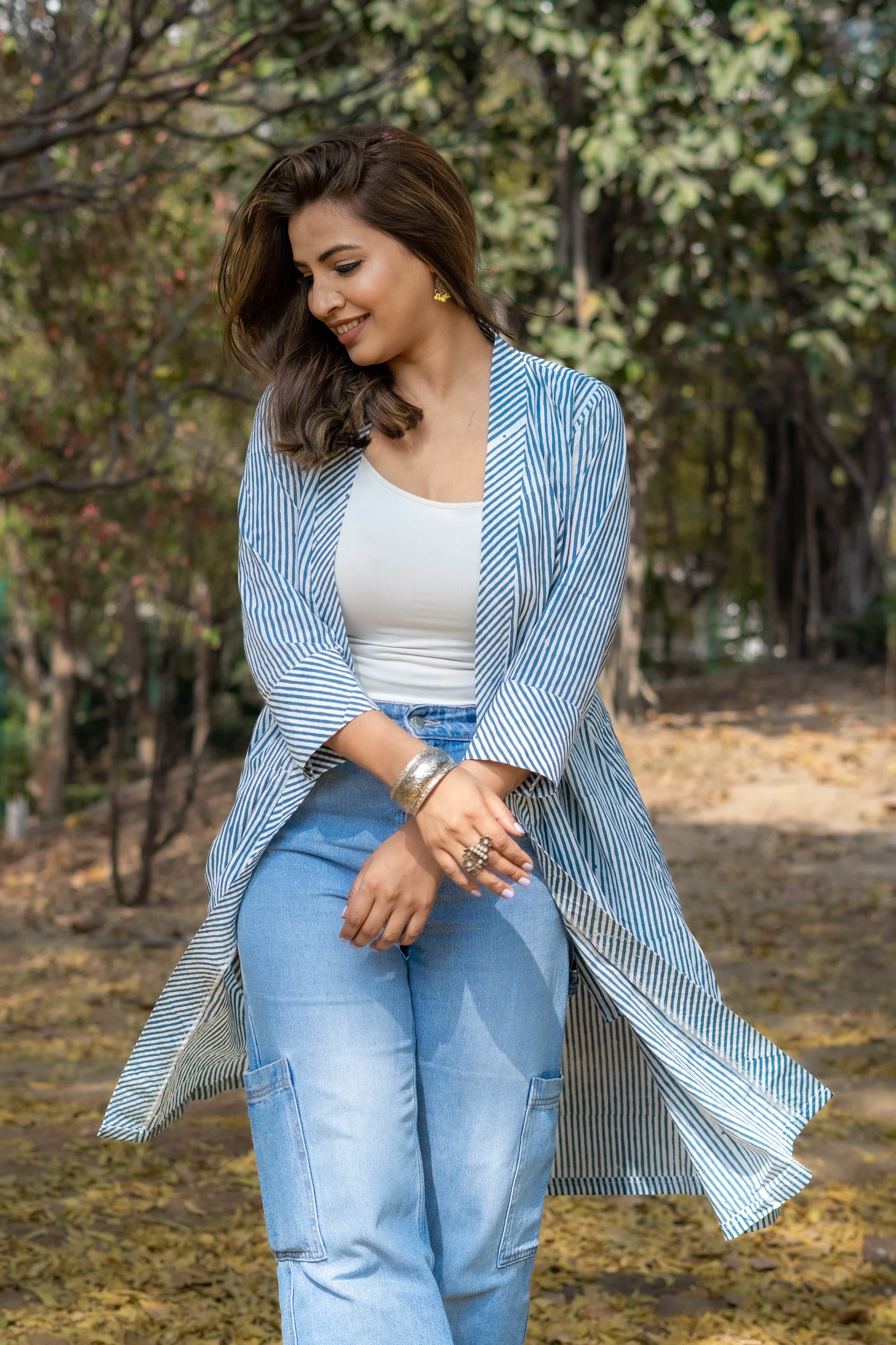 Blue dabu stripe handblock cotton shrug