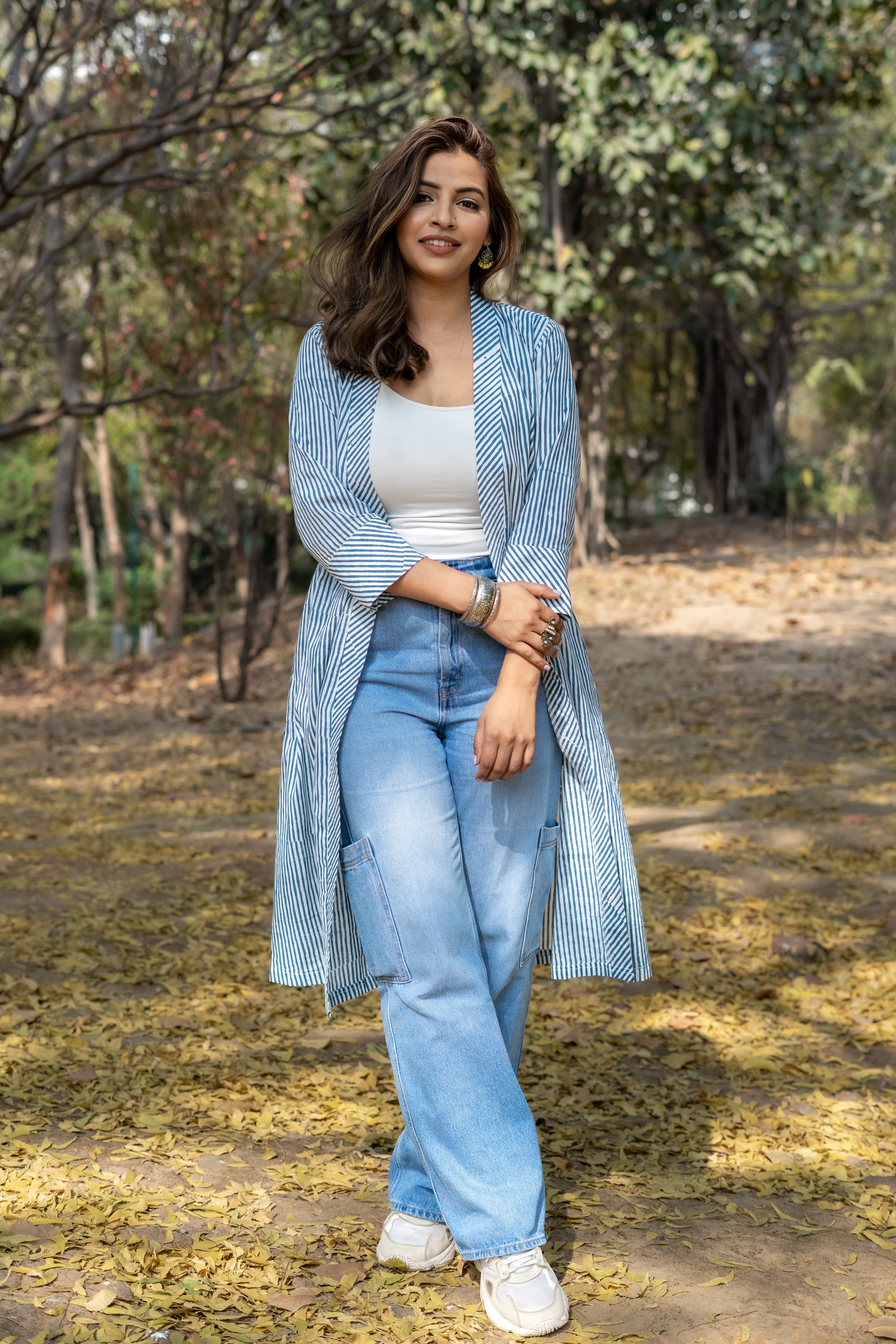 Blue dabu stripe handblock cotton shrug