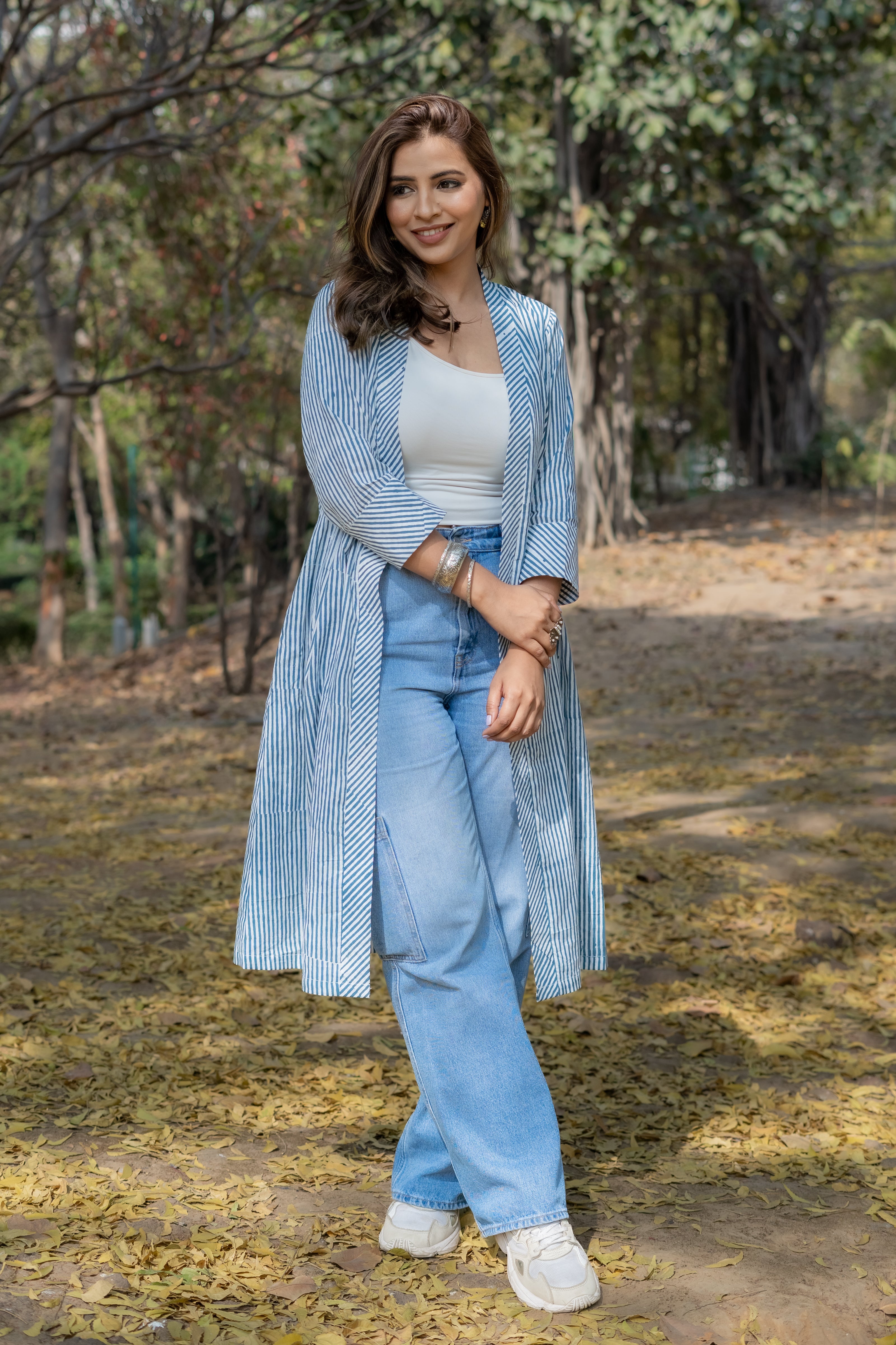 Blue dabu stripe handblock cotton shrug