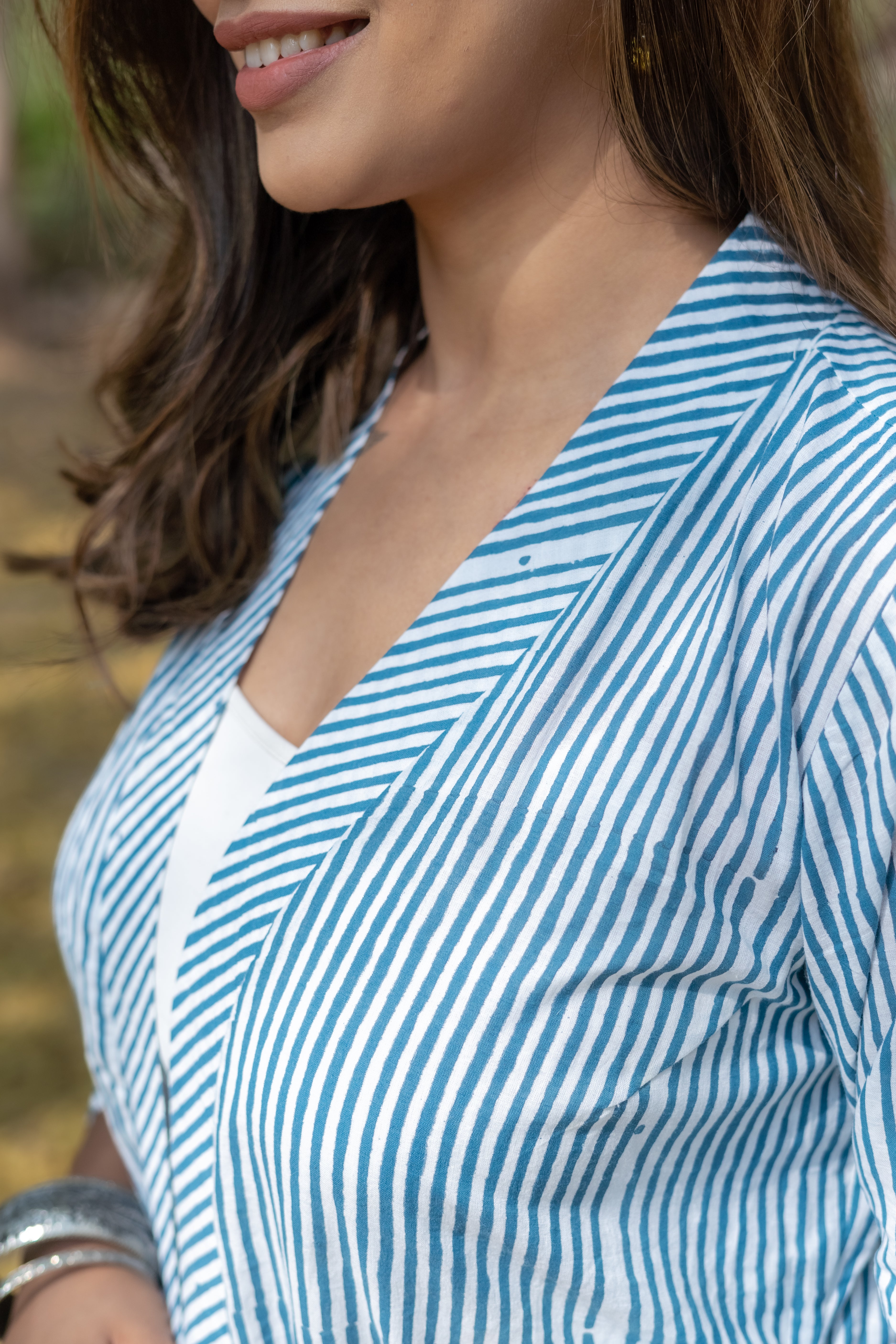 Blue dabu stripe handblock cotton shrug