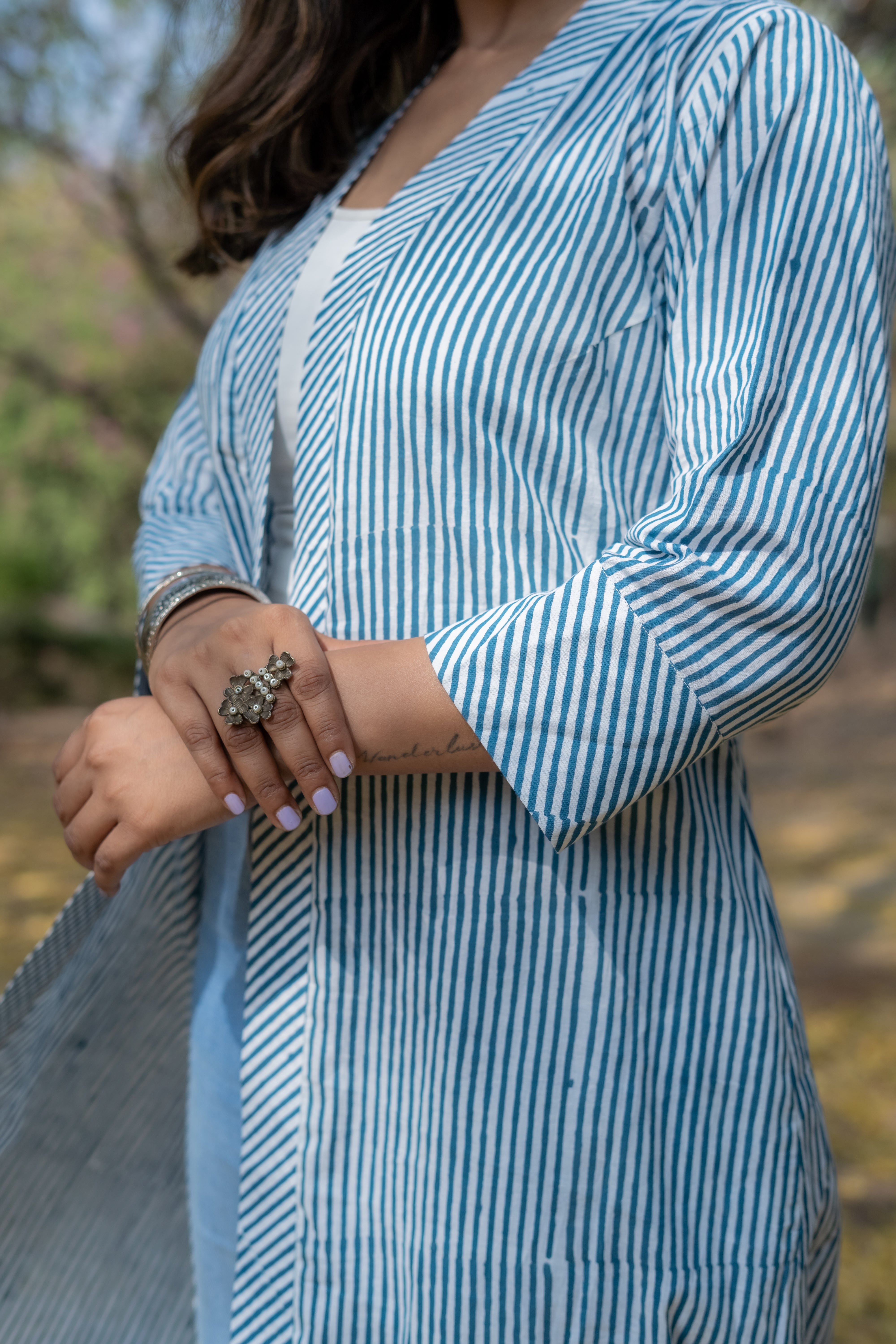 Blue dabu stripe handblock cotton shrug