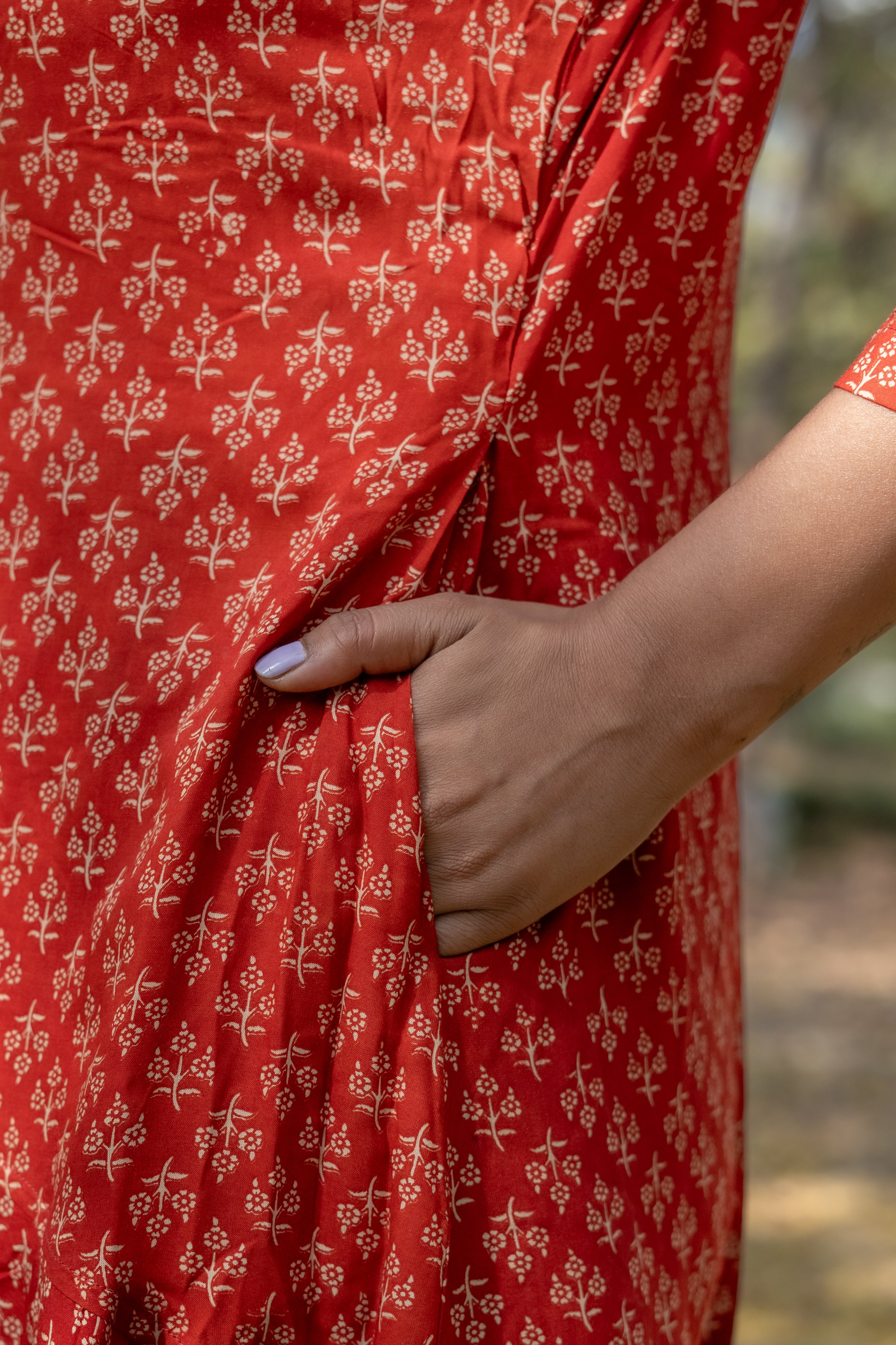 Red bagru handblock print modal cotton hi-lo shrug
