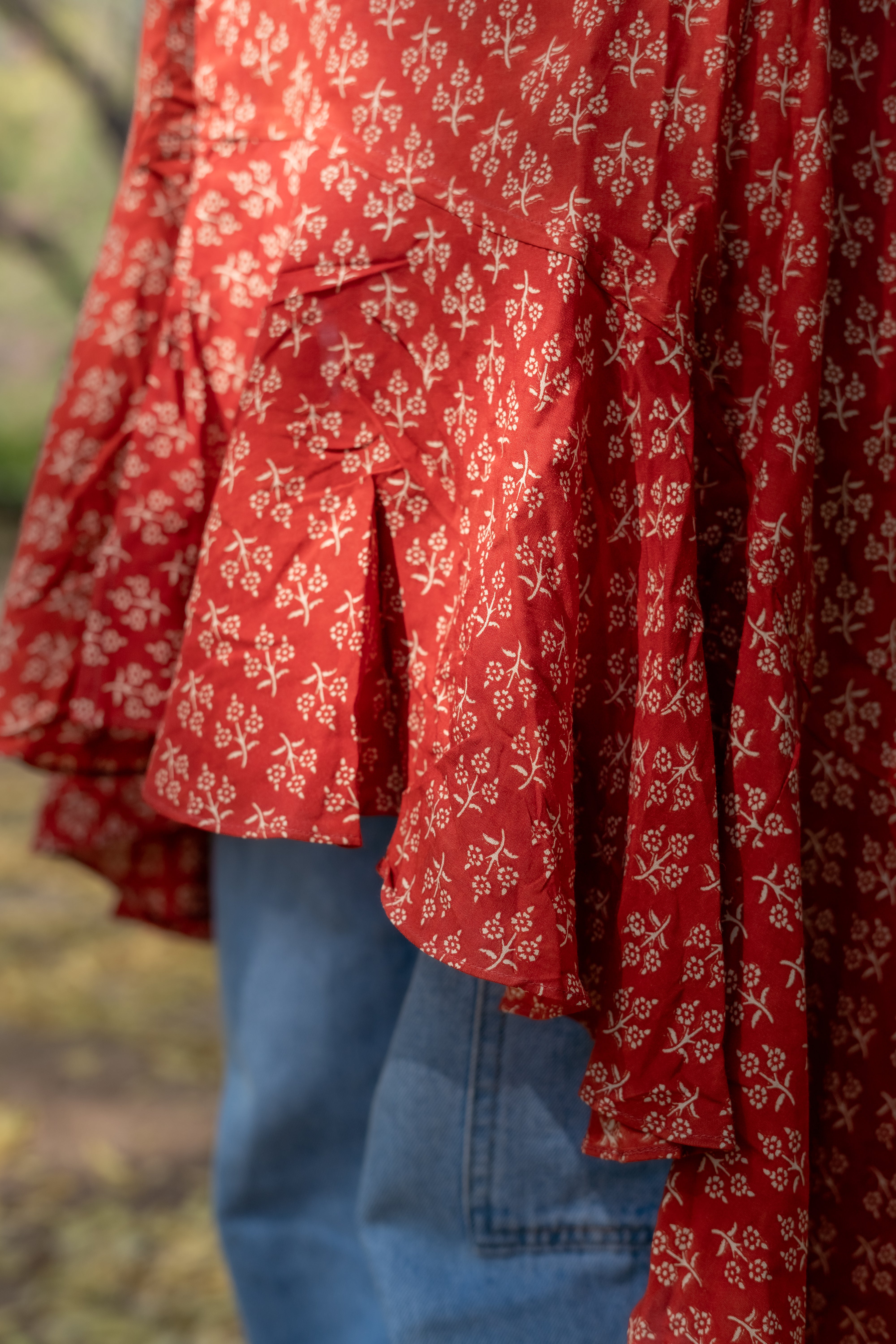 Red bagru handblock print modal cotton hi-lo shrug