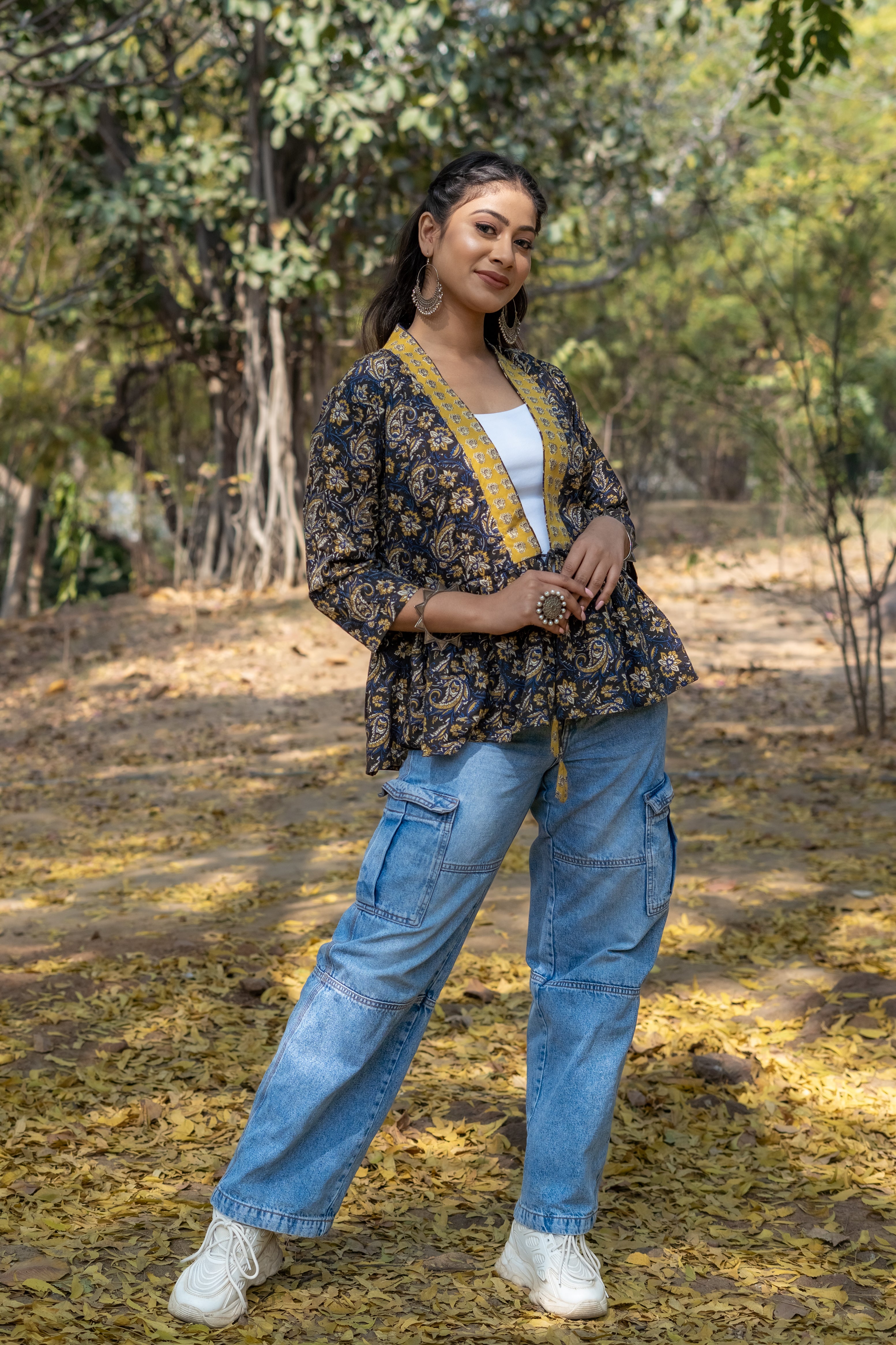 Bagru kalamkari handblock print peplum style short cotton shrug
