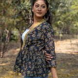Bagru kalamkari handblock print peplum style short cotton shrug