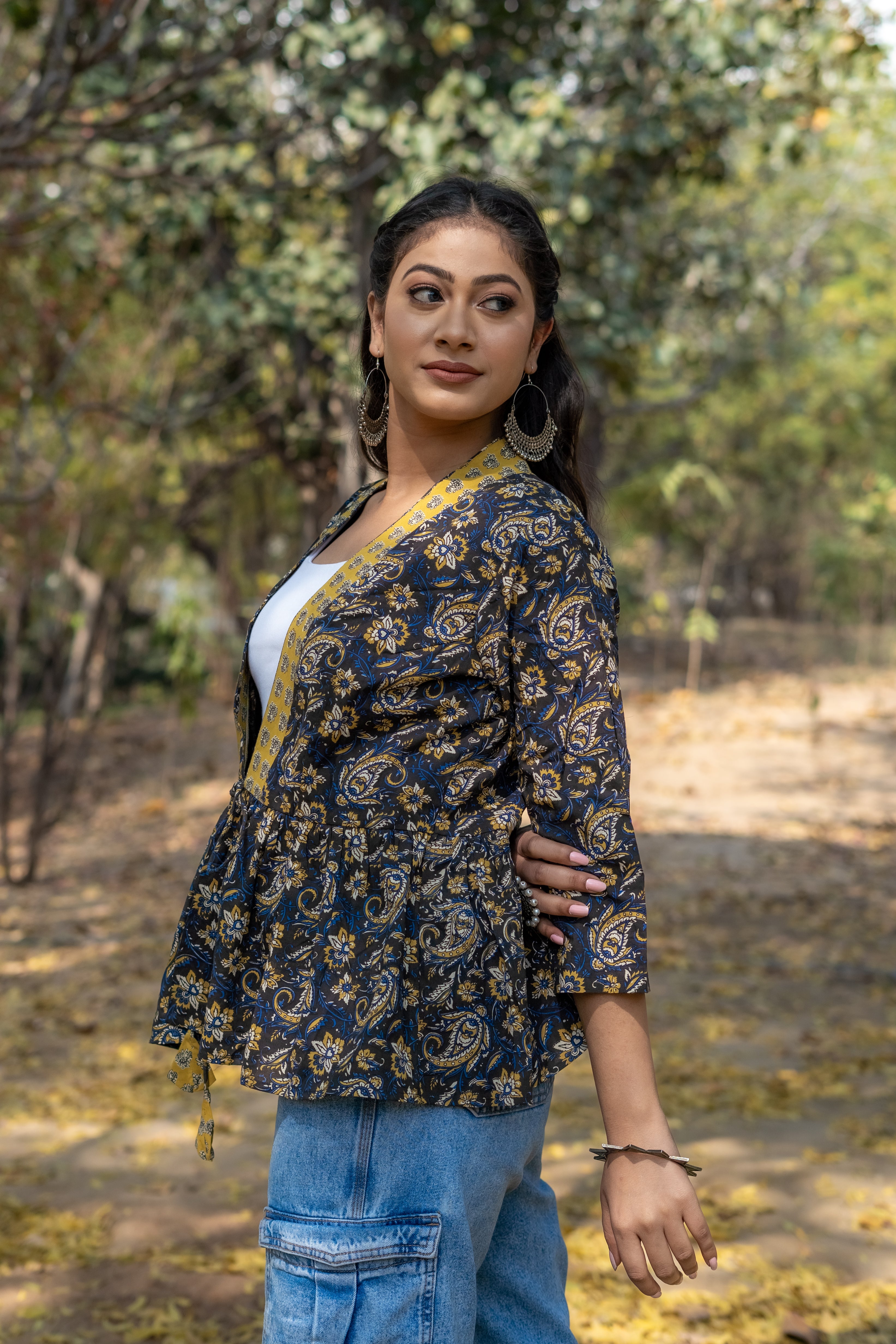 Bagru kalamkari handblock print peplum style short cotton shrug