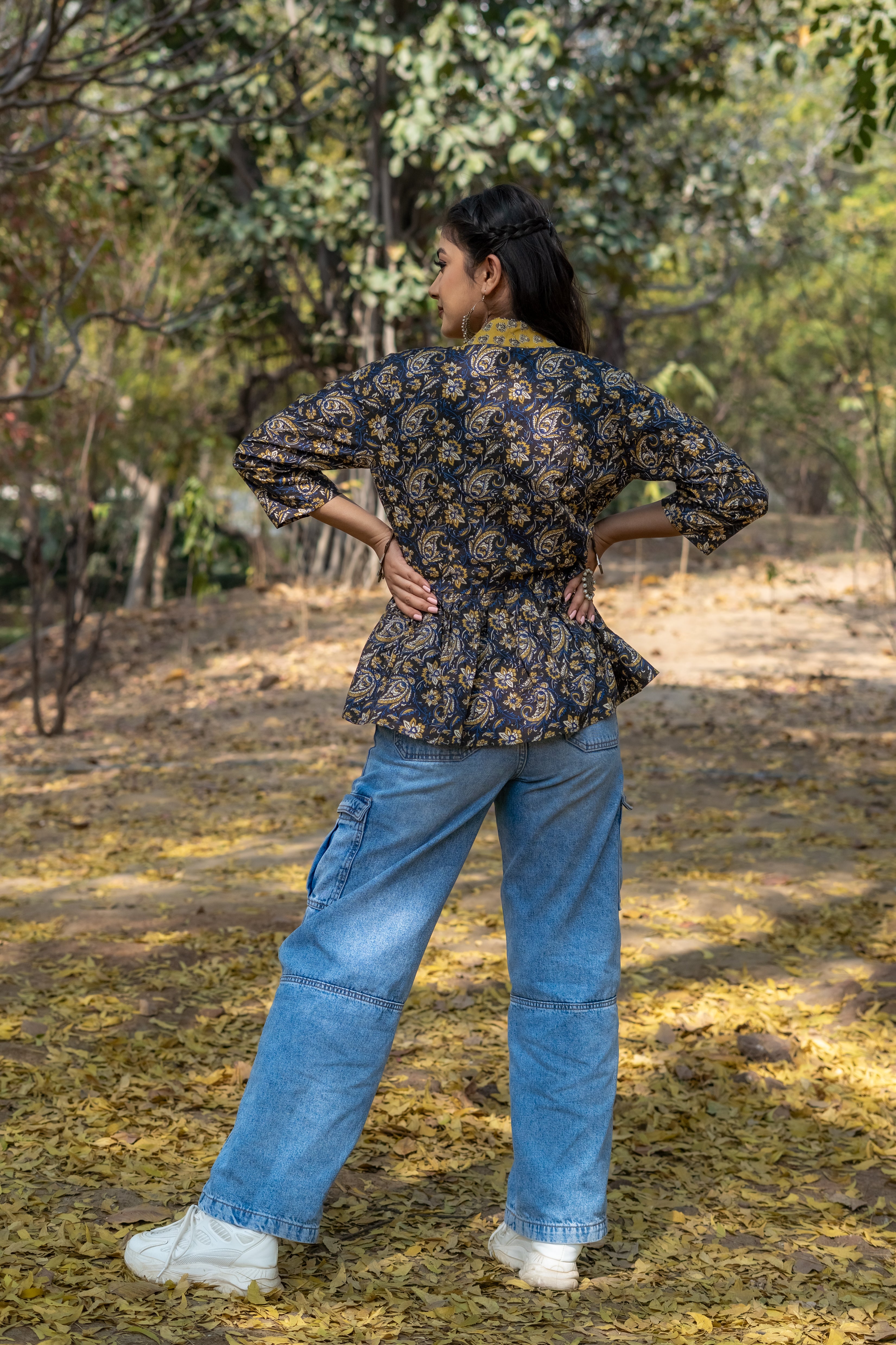 Bagru kalamkari handblock print peplum style short cotton shrug
