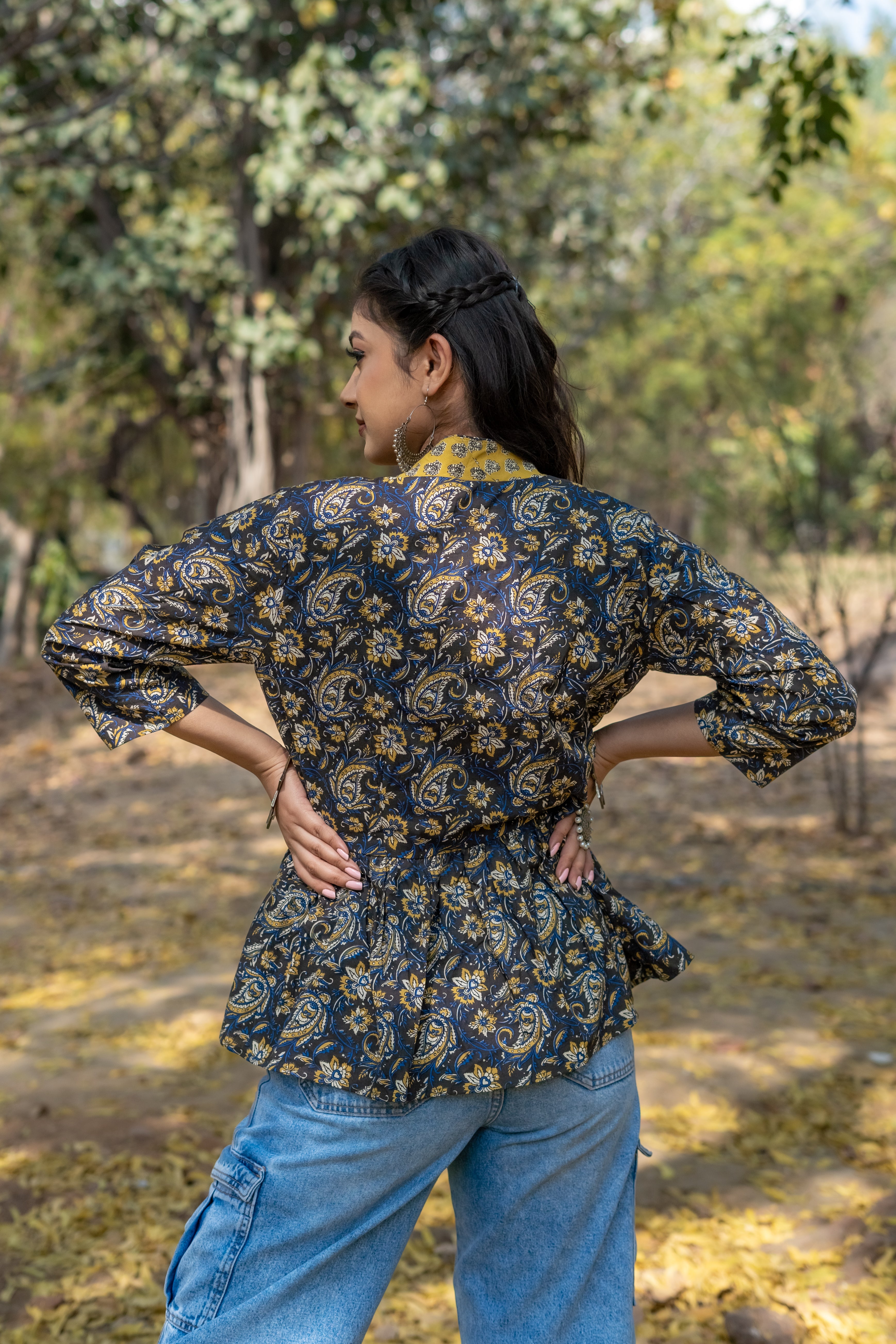Bagru kalamkari handblock print peplum style short cotton shrug