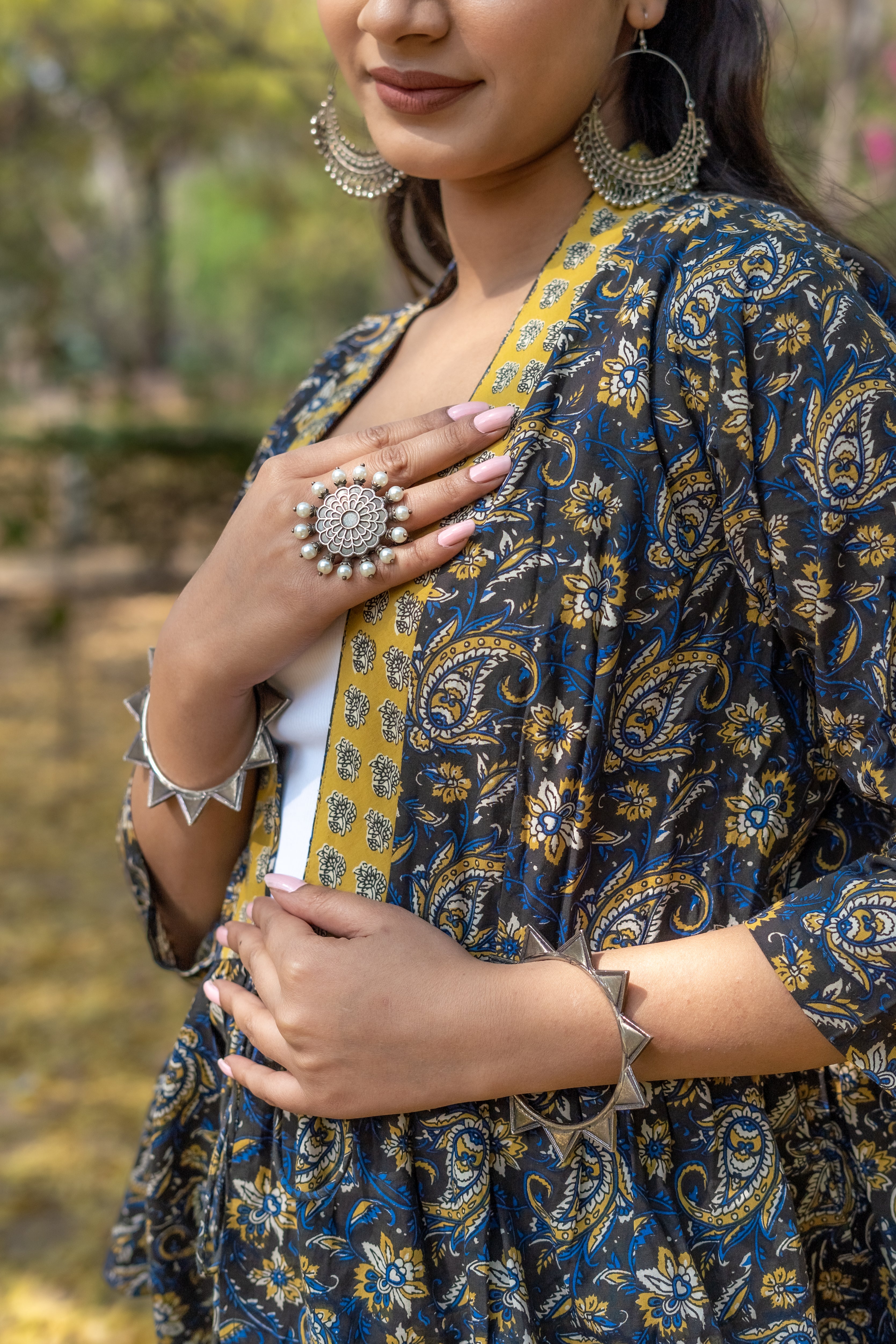 Bagru kalamkari handblock print peplum style short cotton shrug