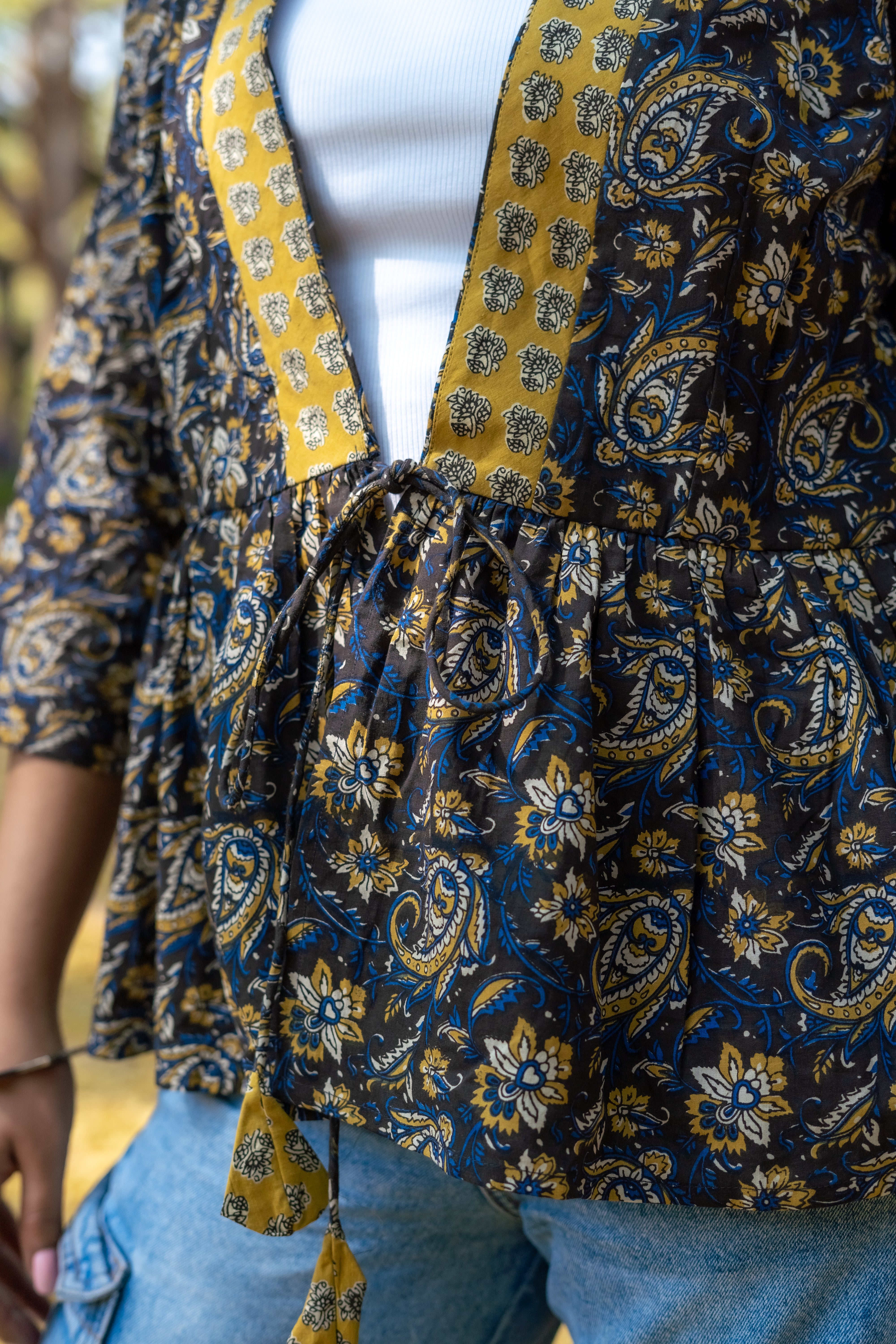 Bagru kalamkari handblock print peplum style short cotton shrug