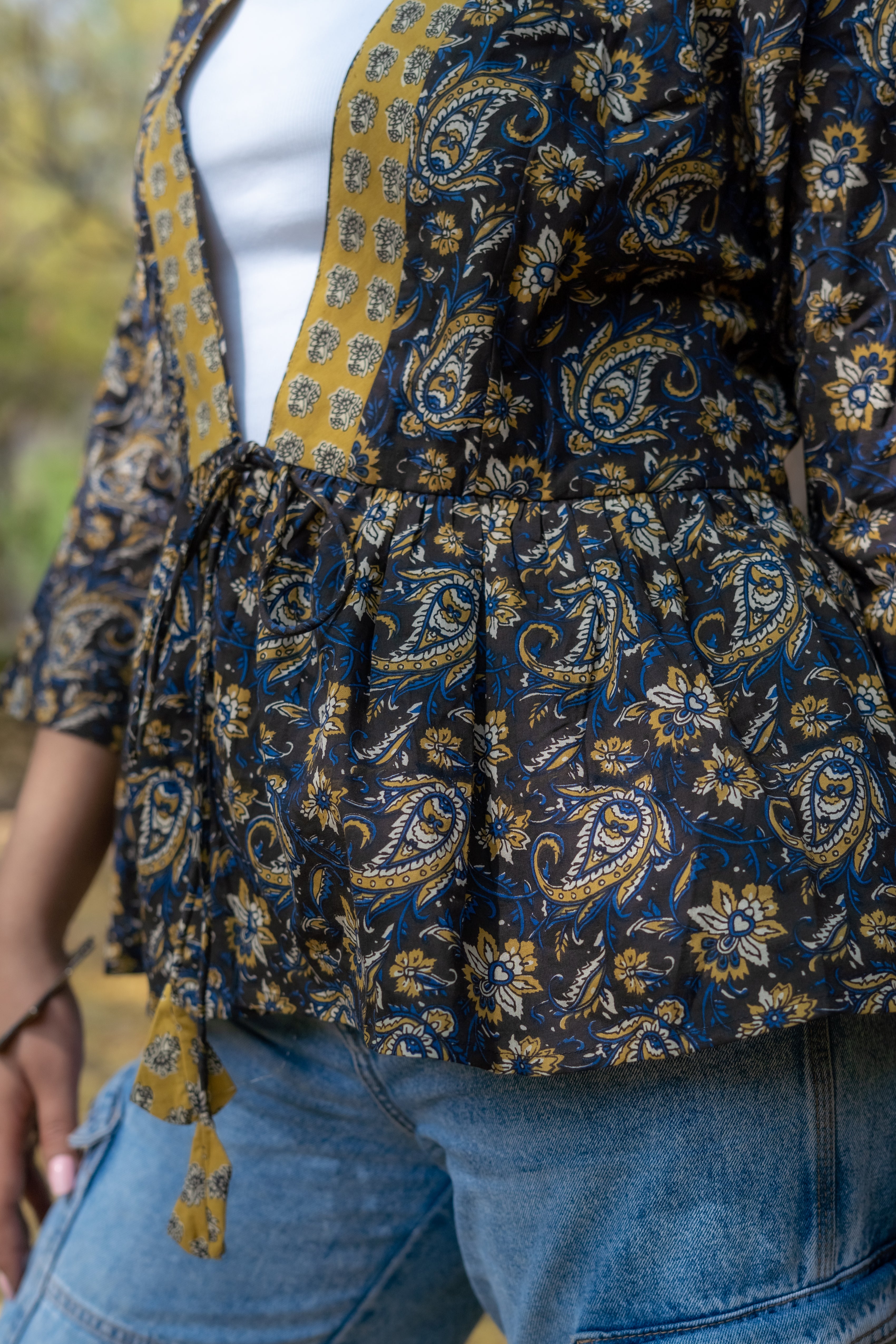 Bagru kalamkari handblock print peplum style short cotton shrug