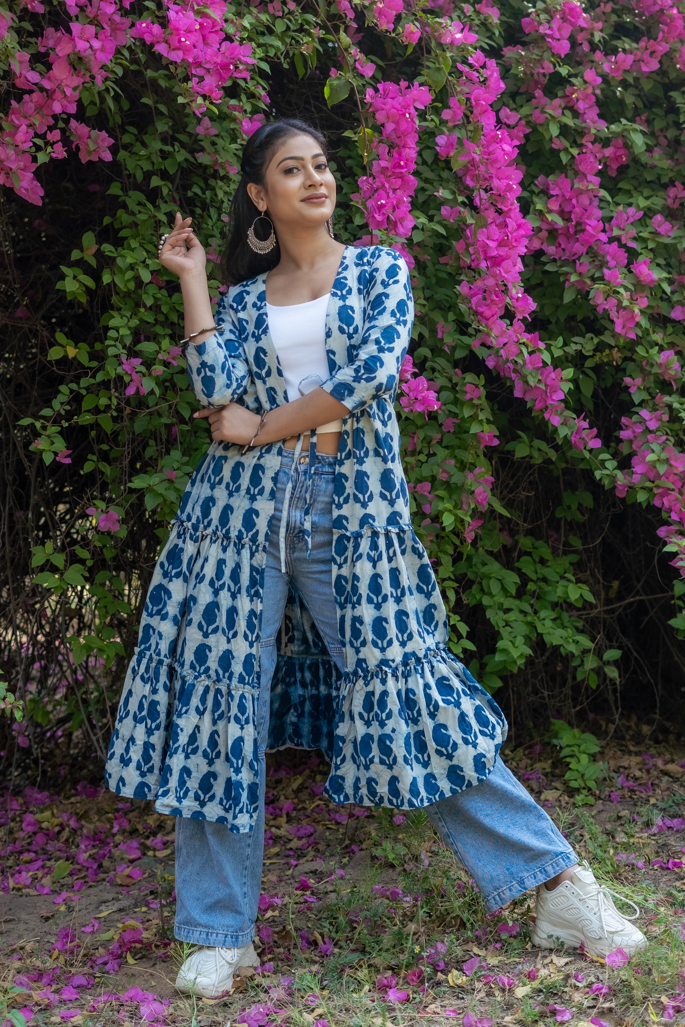 Indigo Dabu paisley handblock print flare cotton shrug