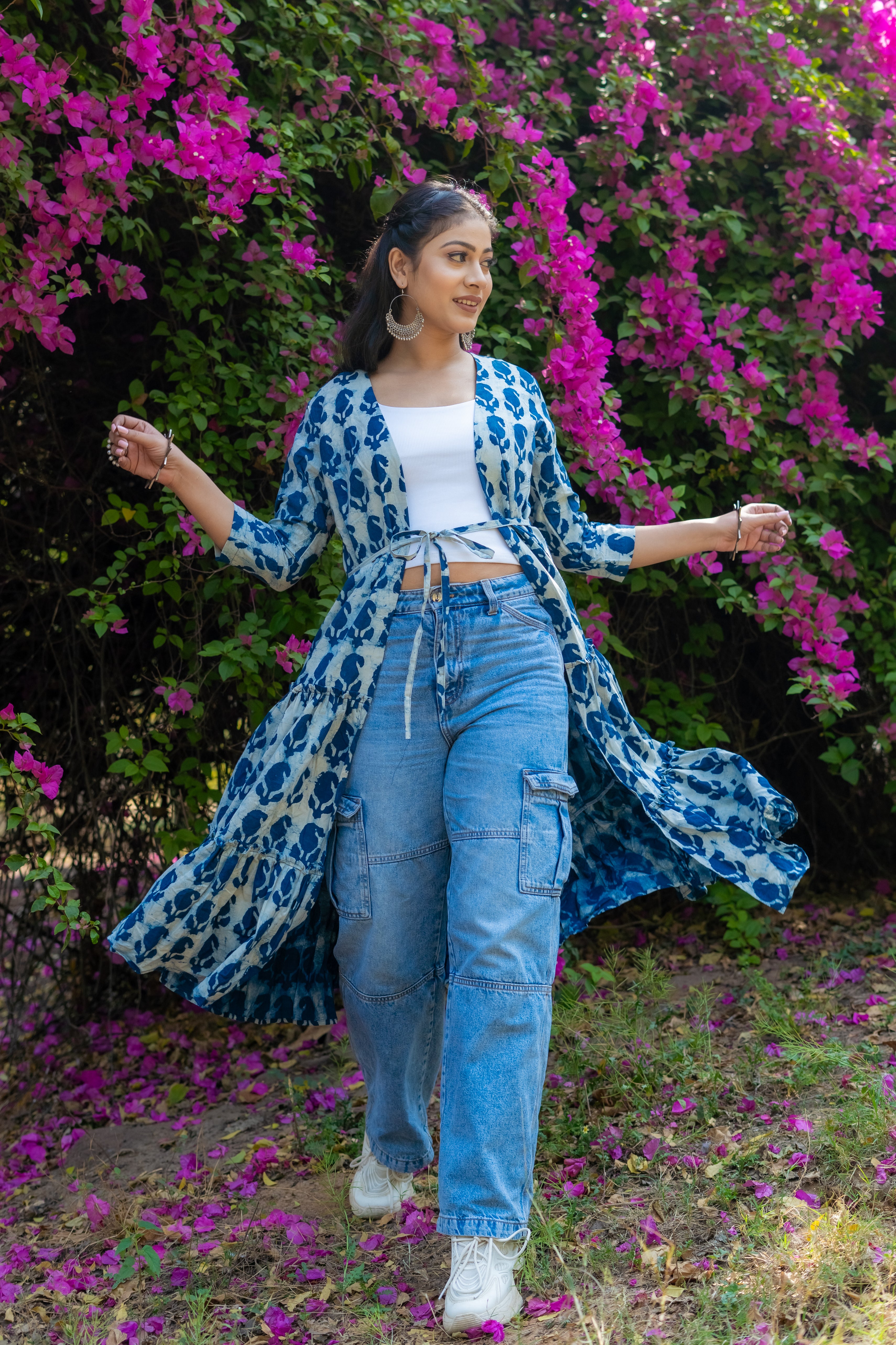 Indigo Dabu paisley handblock print flare cotton shrug