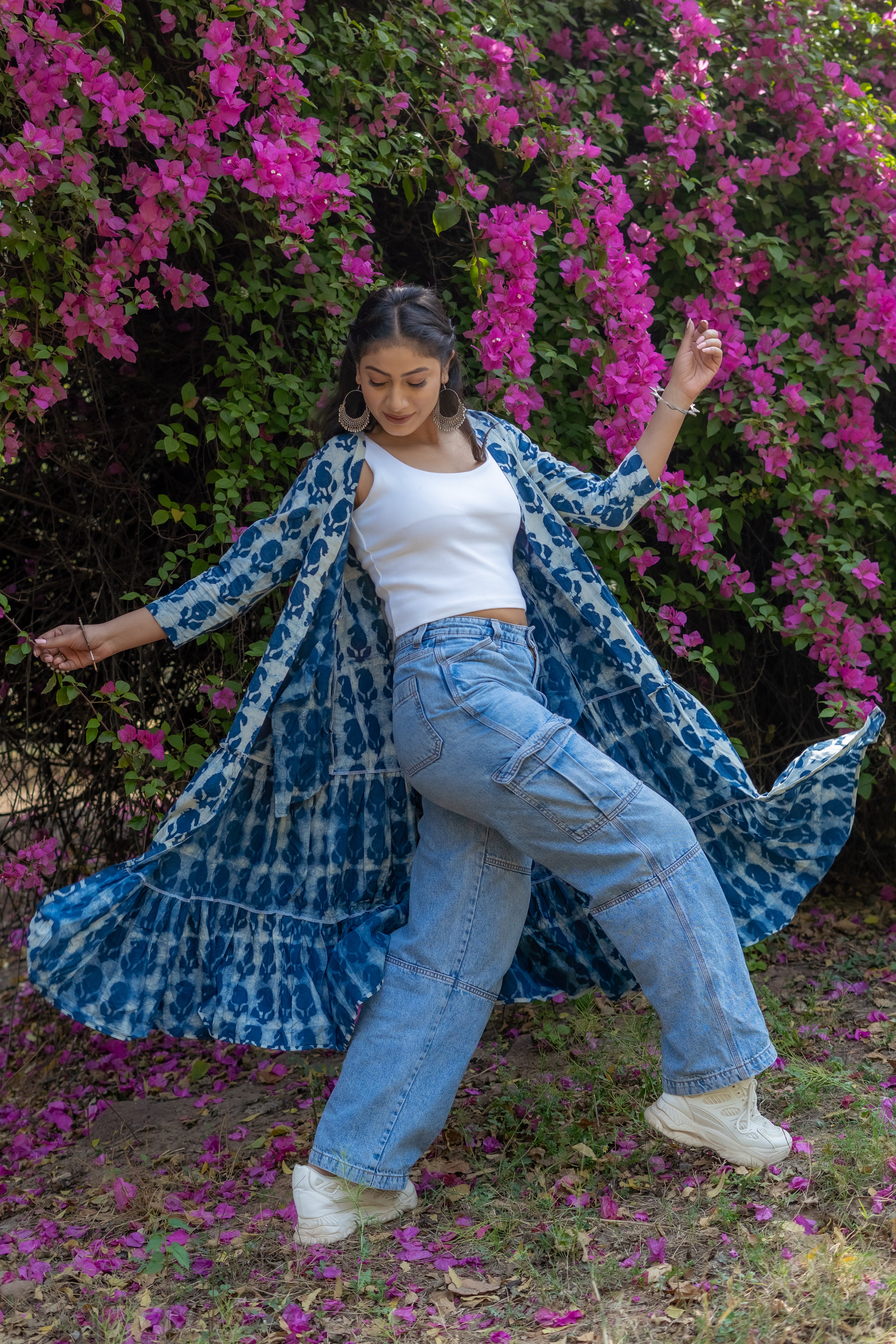 Indigo Dabu paisley handblock print flare cotton shrug