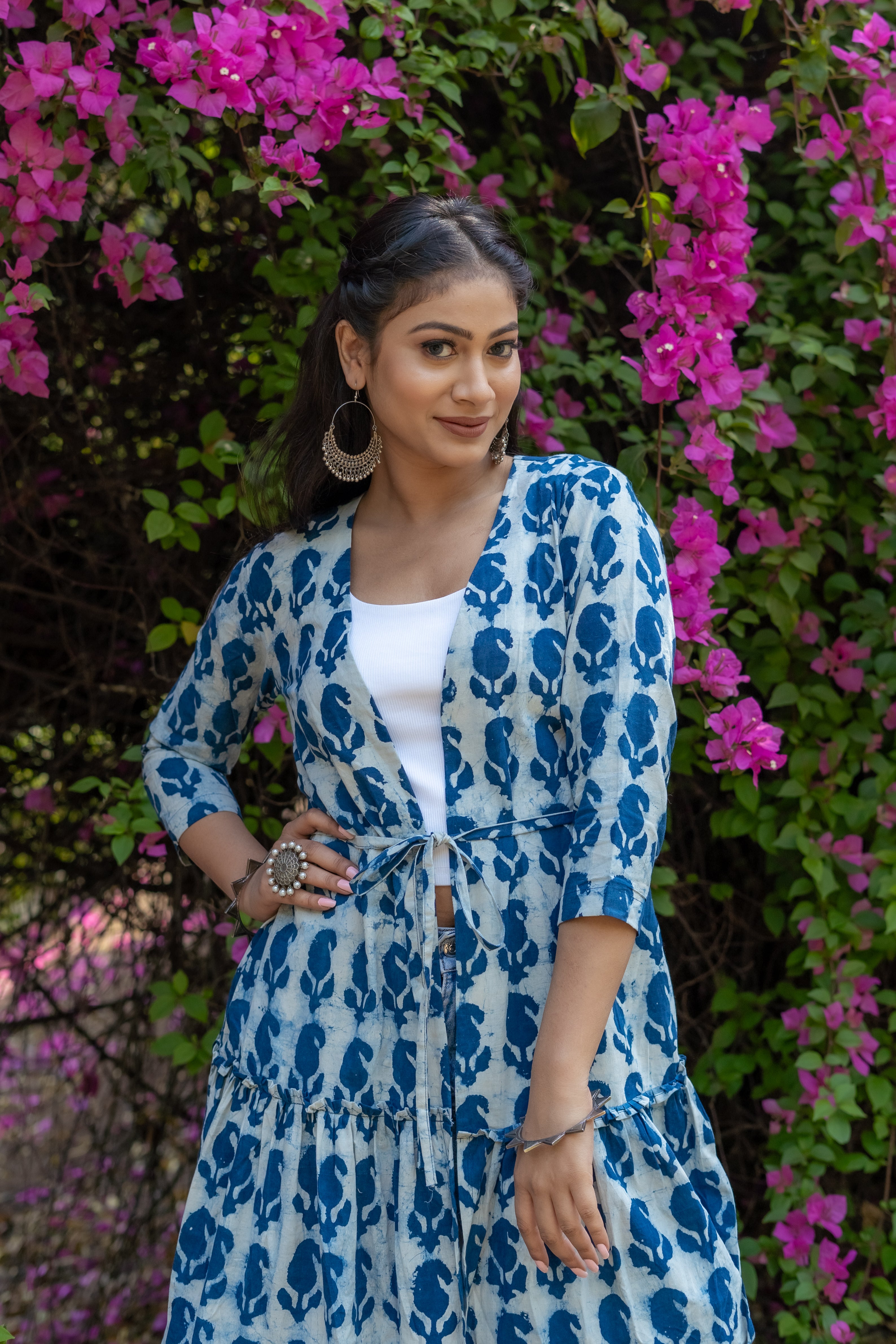 Indigo Dabu paisley handblock print flare cotton shrug