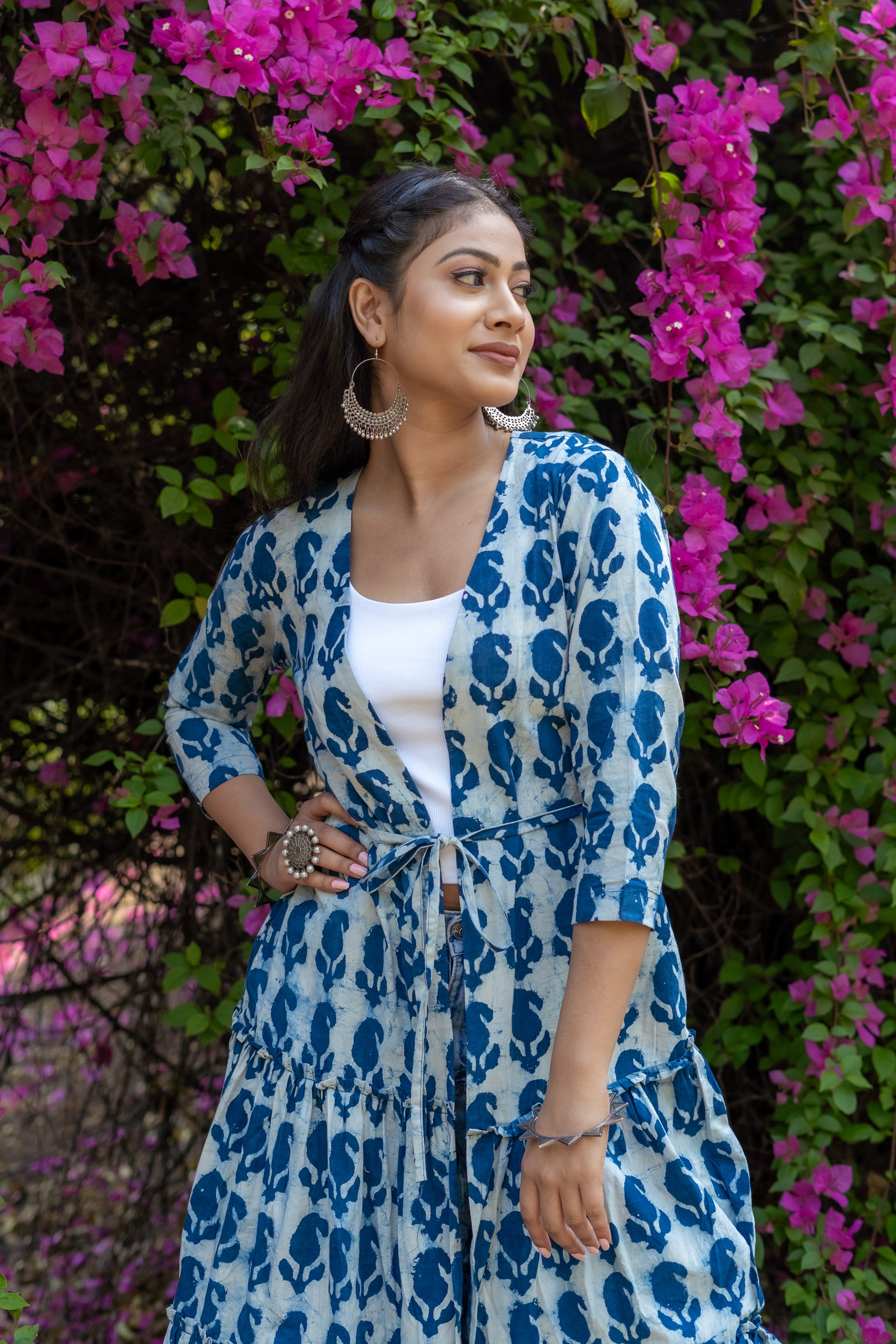 Indigo Dabu paisley handblock print flare cotton shrug